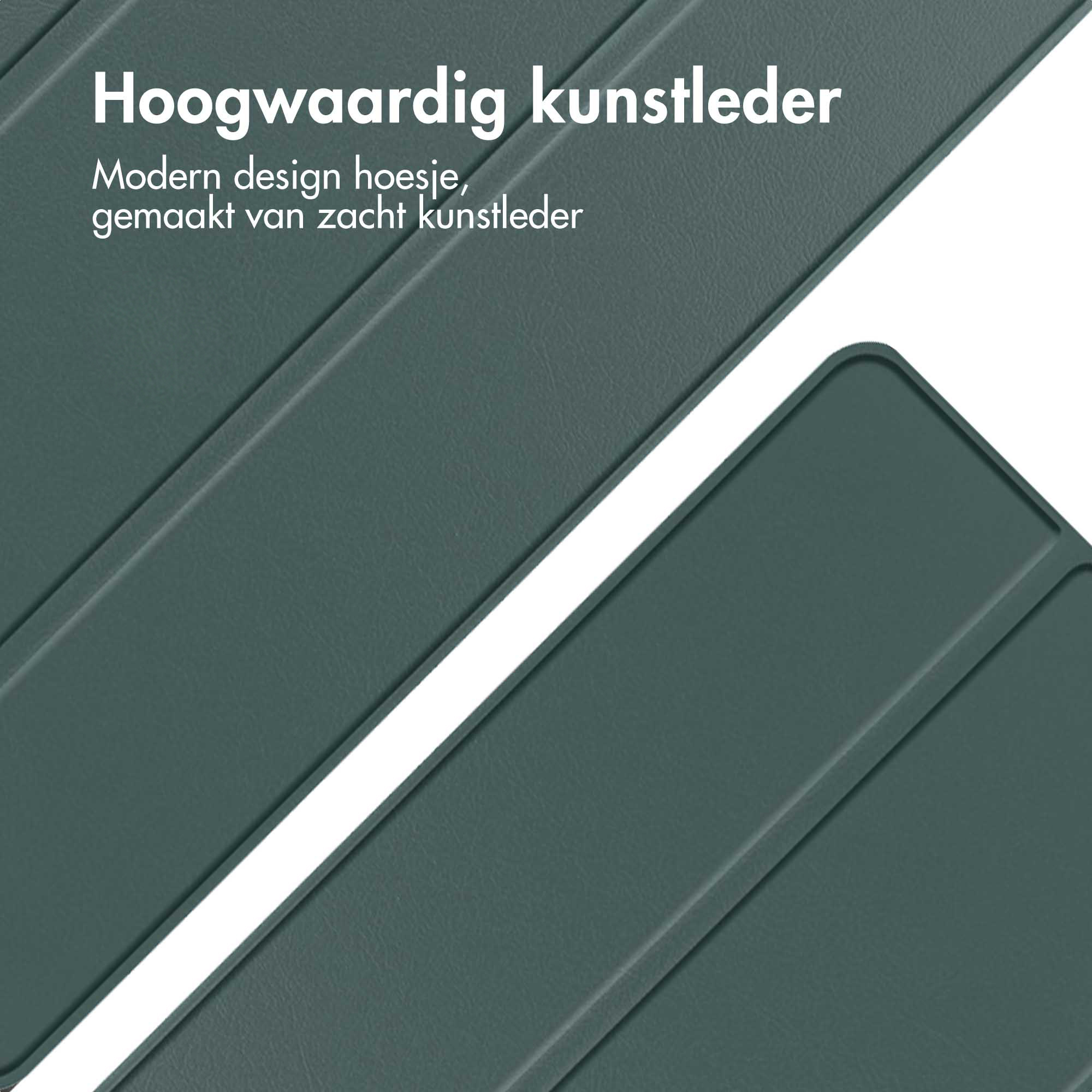 Dunkelgrünes Kunstleder mit Text.