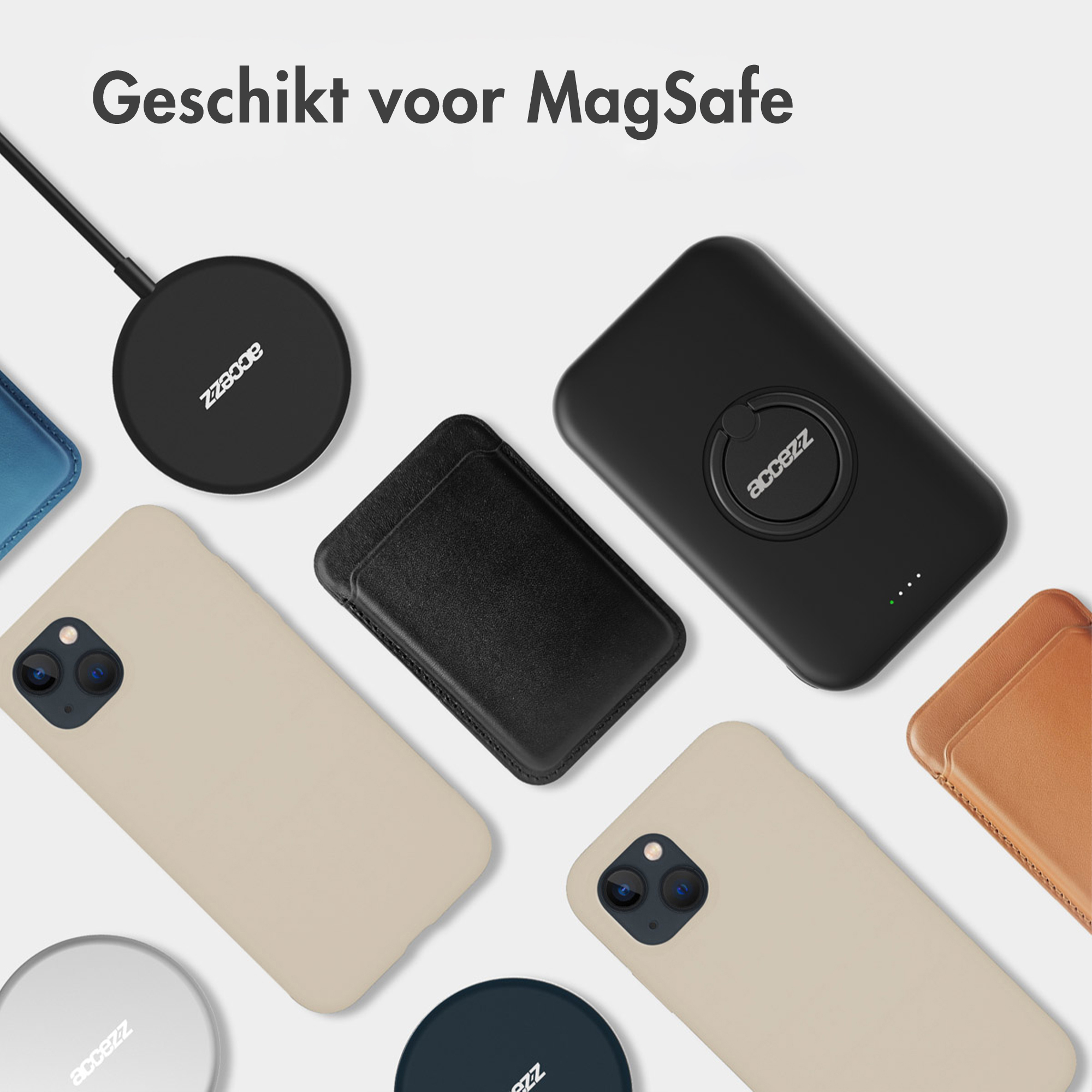 MagSafe accessoires: lader, telefoonhoesjes, kaarthouder.