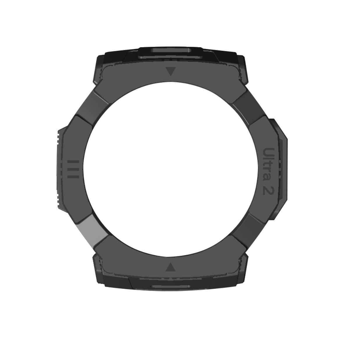 Una lunetta grigia per orologio con testo 'Ultra 2' su sfondo bianco.