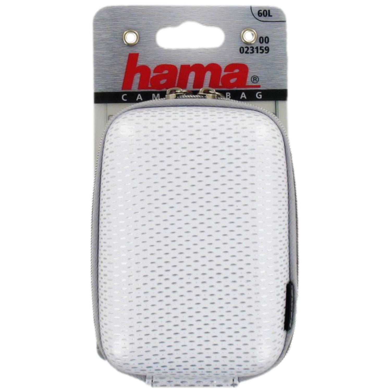 Weiße Kameratasche mit Hama-Logo auf der Verpackung.