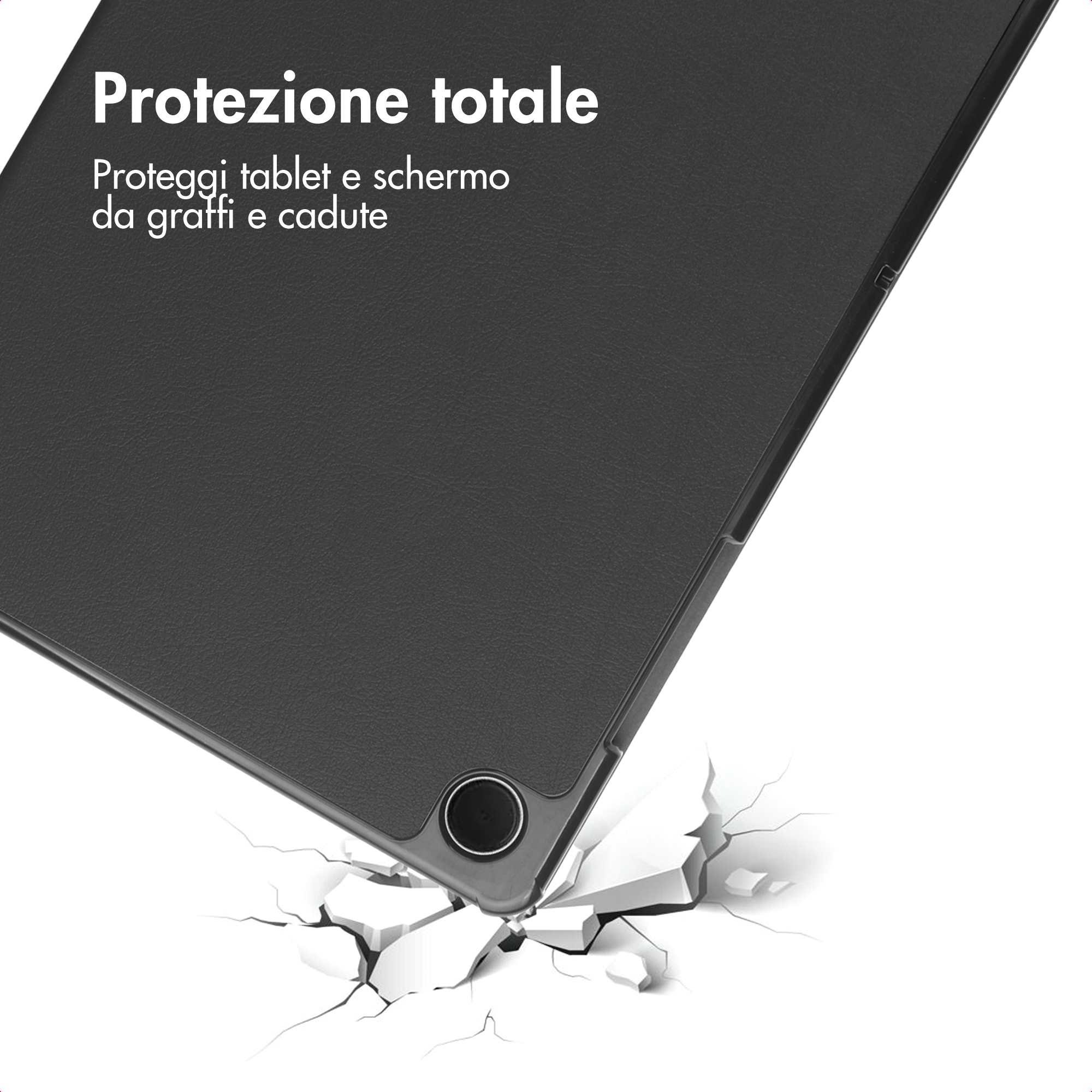 Étui noir pour tablette avec texte. Montre la protection contre les chutes.