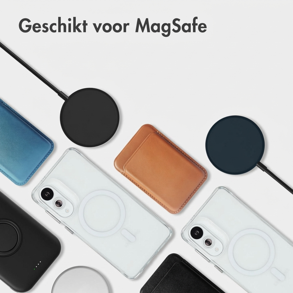 Accessoires MagSafe : chargeurs ronds, coques et porte-cartes.