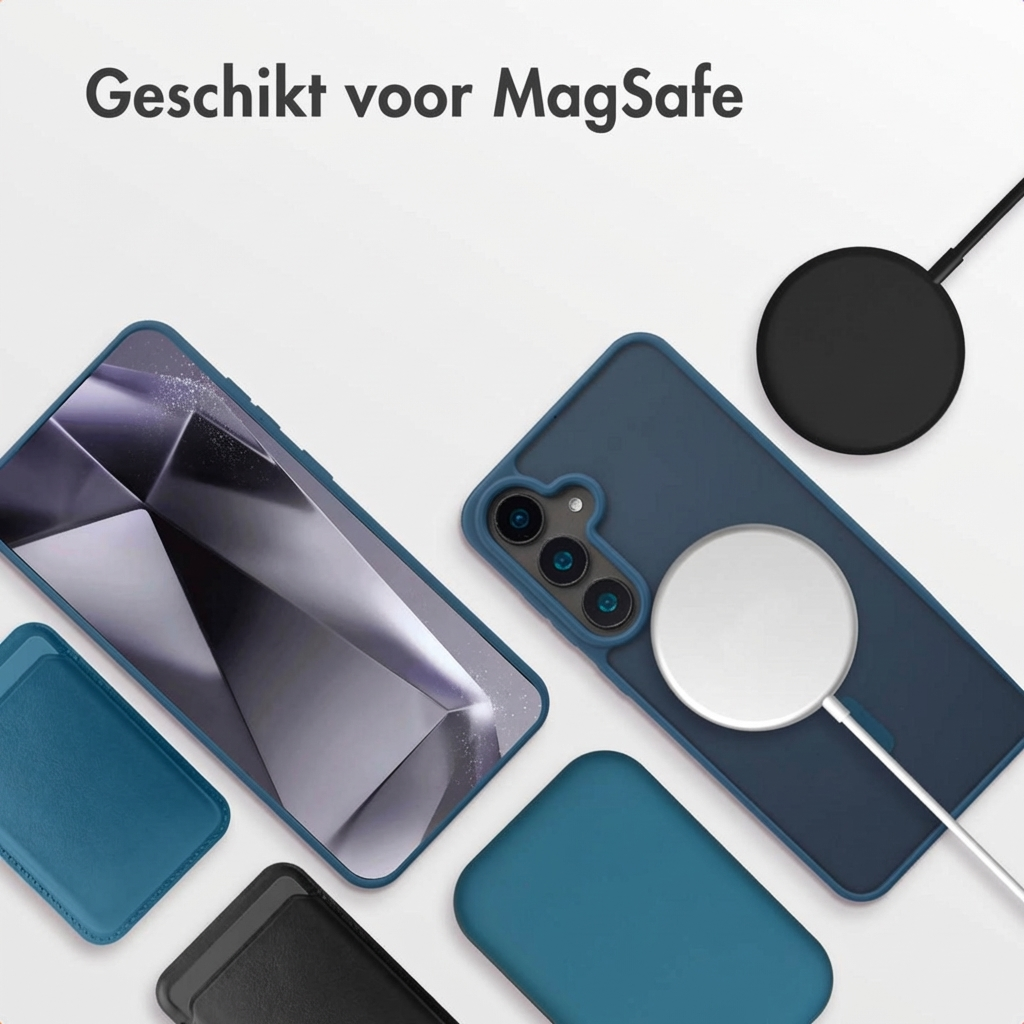 Een smartphone met MagSafe accessoires, inclusief hoesjes en laders.