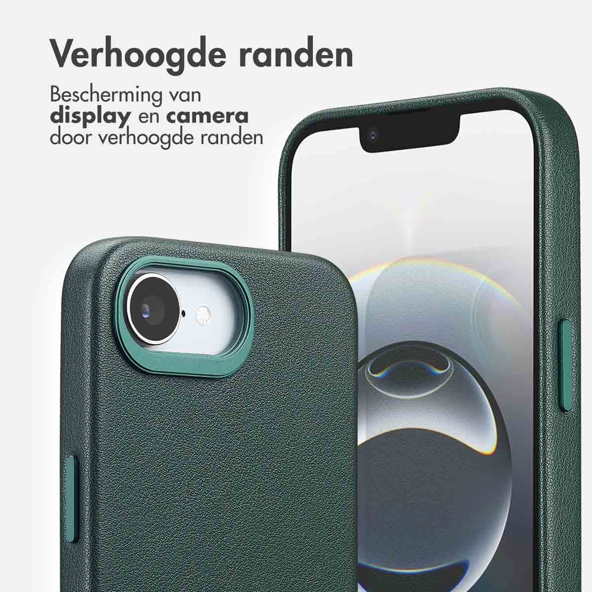 Coque de téléphone vert foncé avec bords surélevés pour appareil photo et écran.
