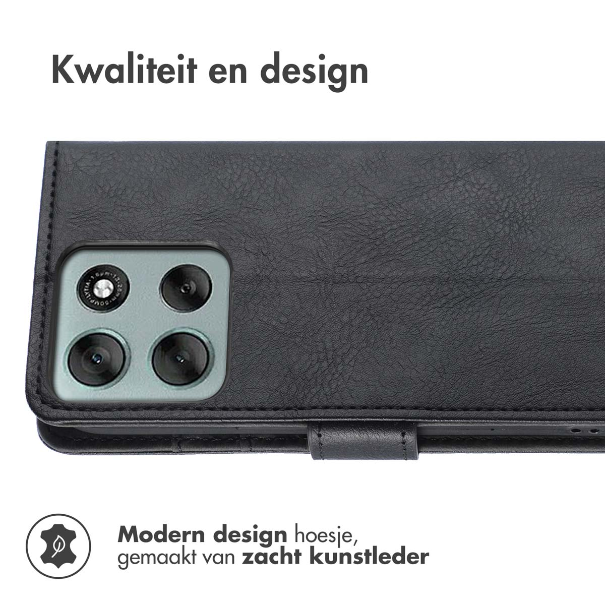 Étui portefeuille noir pour téléphone avec quadruple appareil photo.