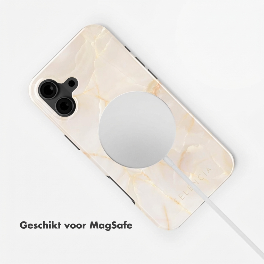 Cover telefono effetto marmo con caricatore MagSafe.