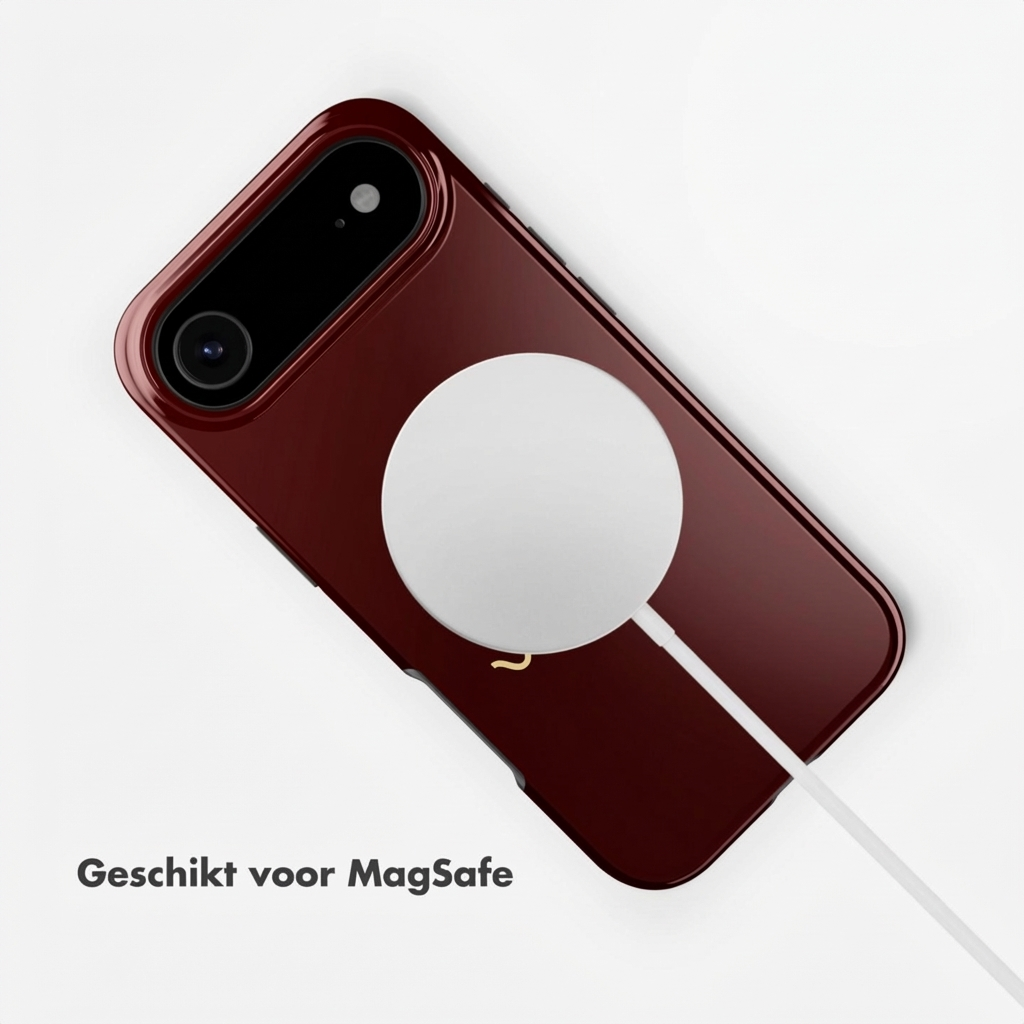 Rode telefoon met MagSafe-oplader eraan bevestigd.