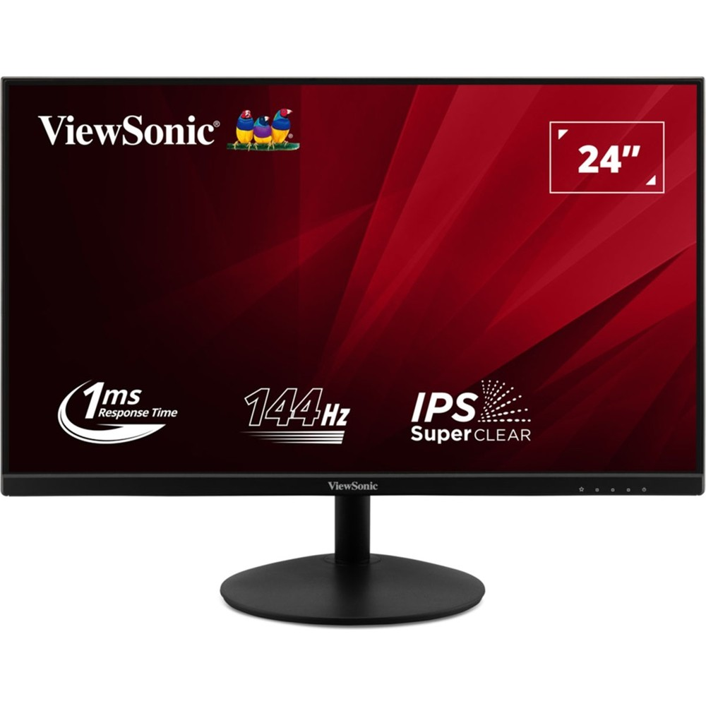 Un monitor ViewSonic nero da 24 pollici con 144Hz e 1ms di tempo di risposta.