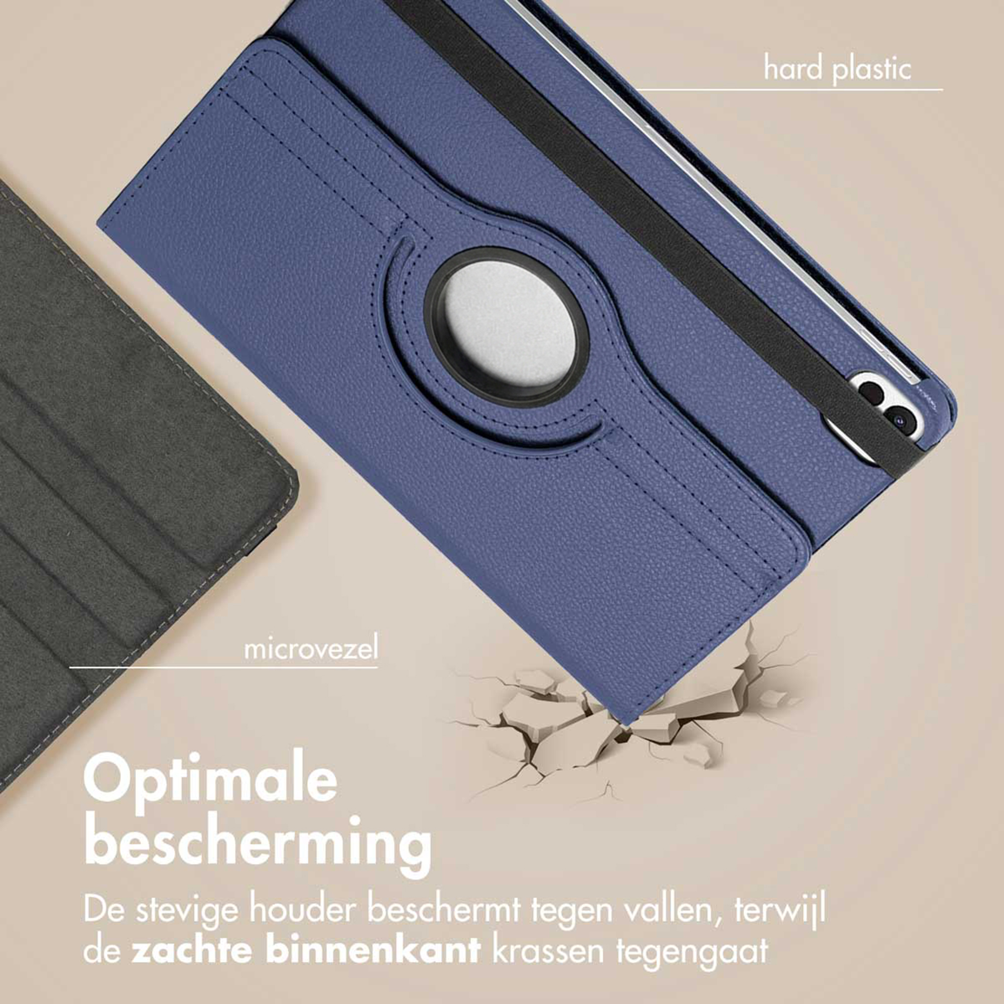Blauwe hoes met microvezel en hard plastic. Biedt optimale bescherming.