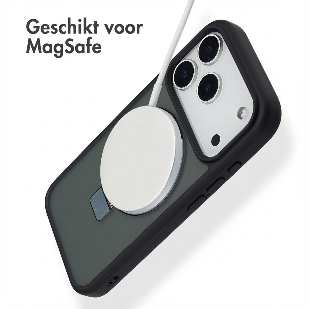 Ein iPhone mit MagSafe-Ladegerät, das hinten befestigt ist.