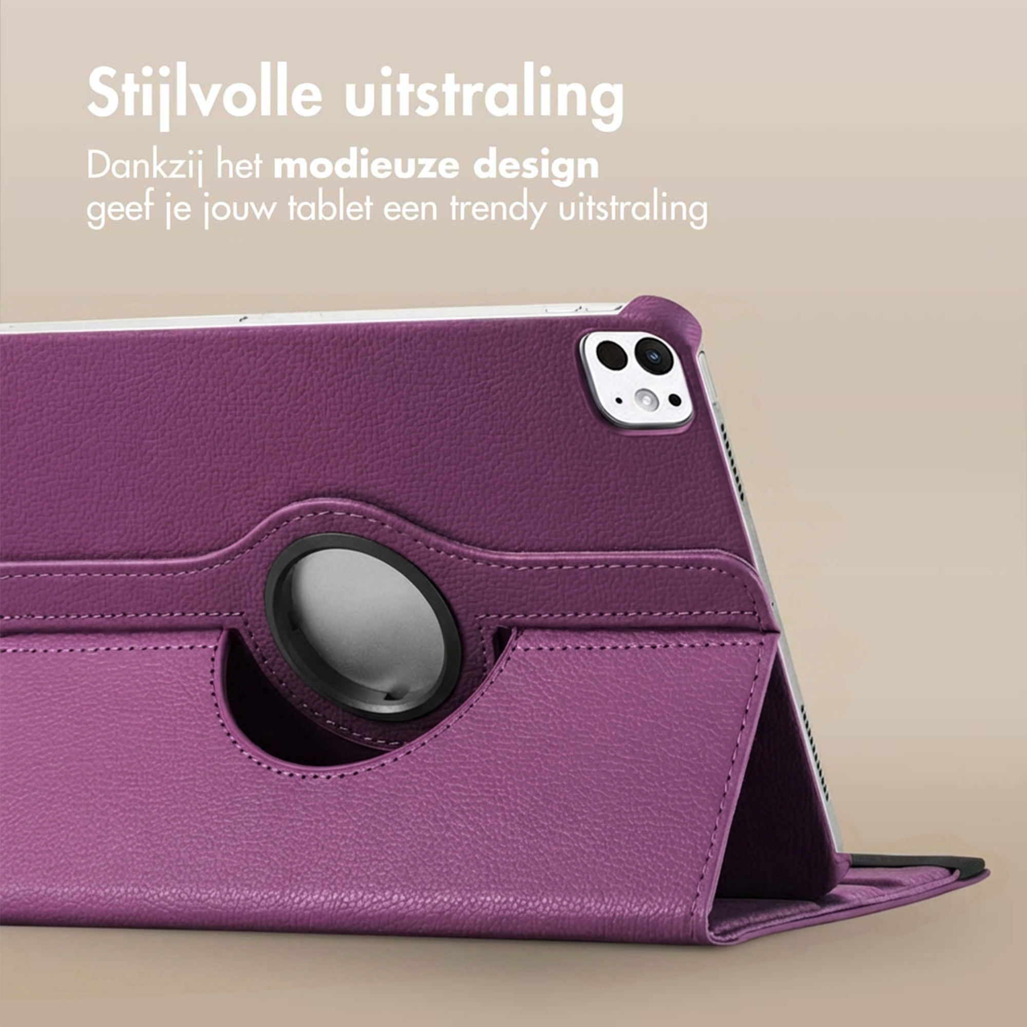Purple tablet case with camera protection and rotating grip.