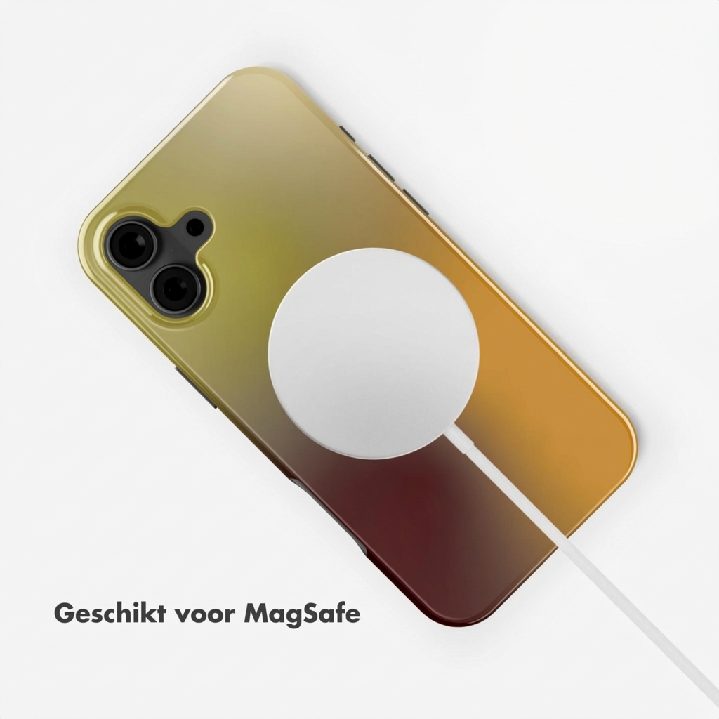 Un telefono con un caricabatterie MagSafe attaccato sul retro.