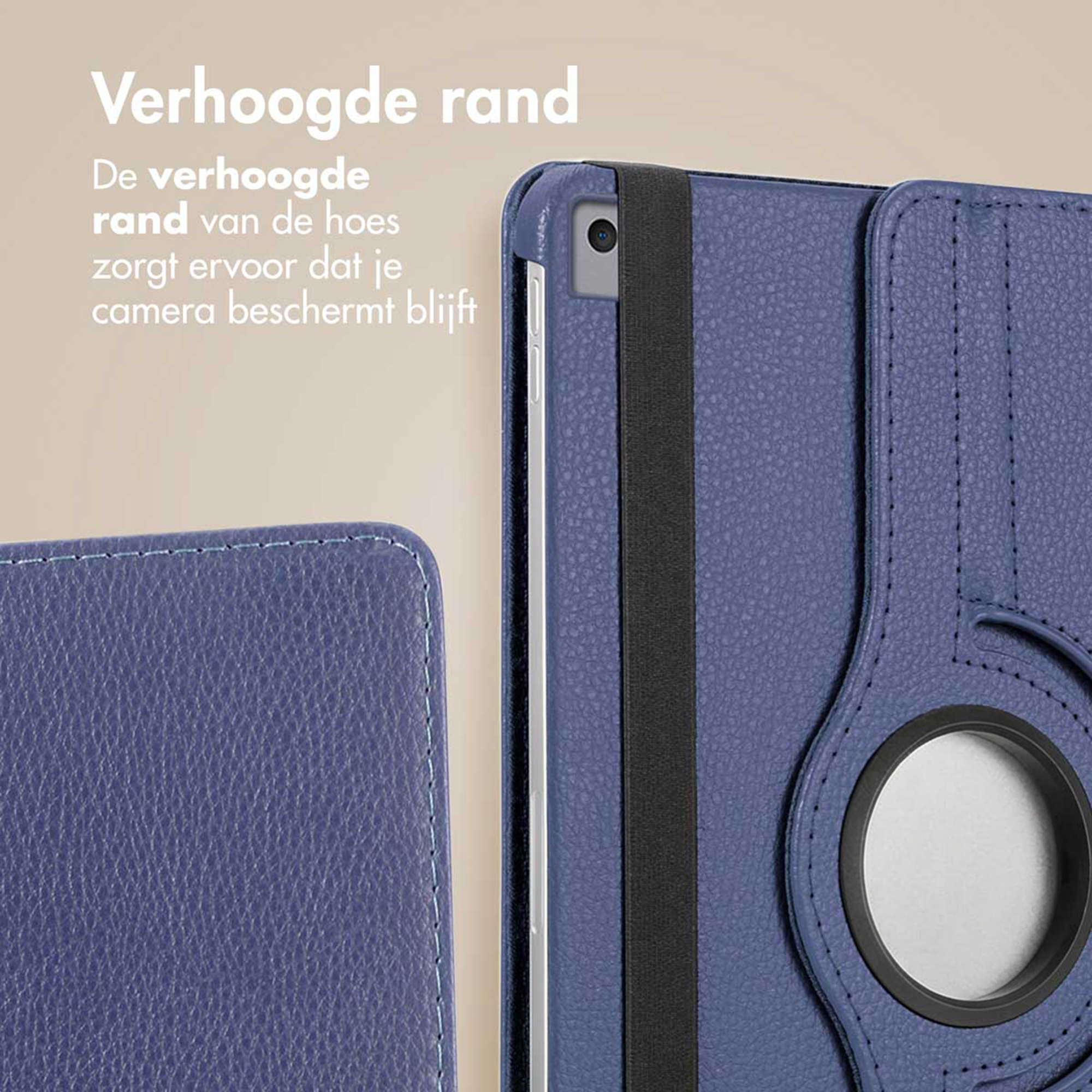 A blue tablet case with a raised edge that protects the camera.