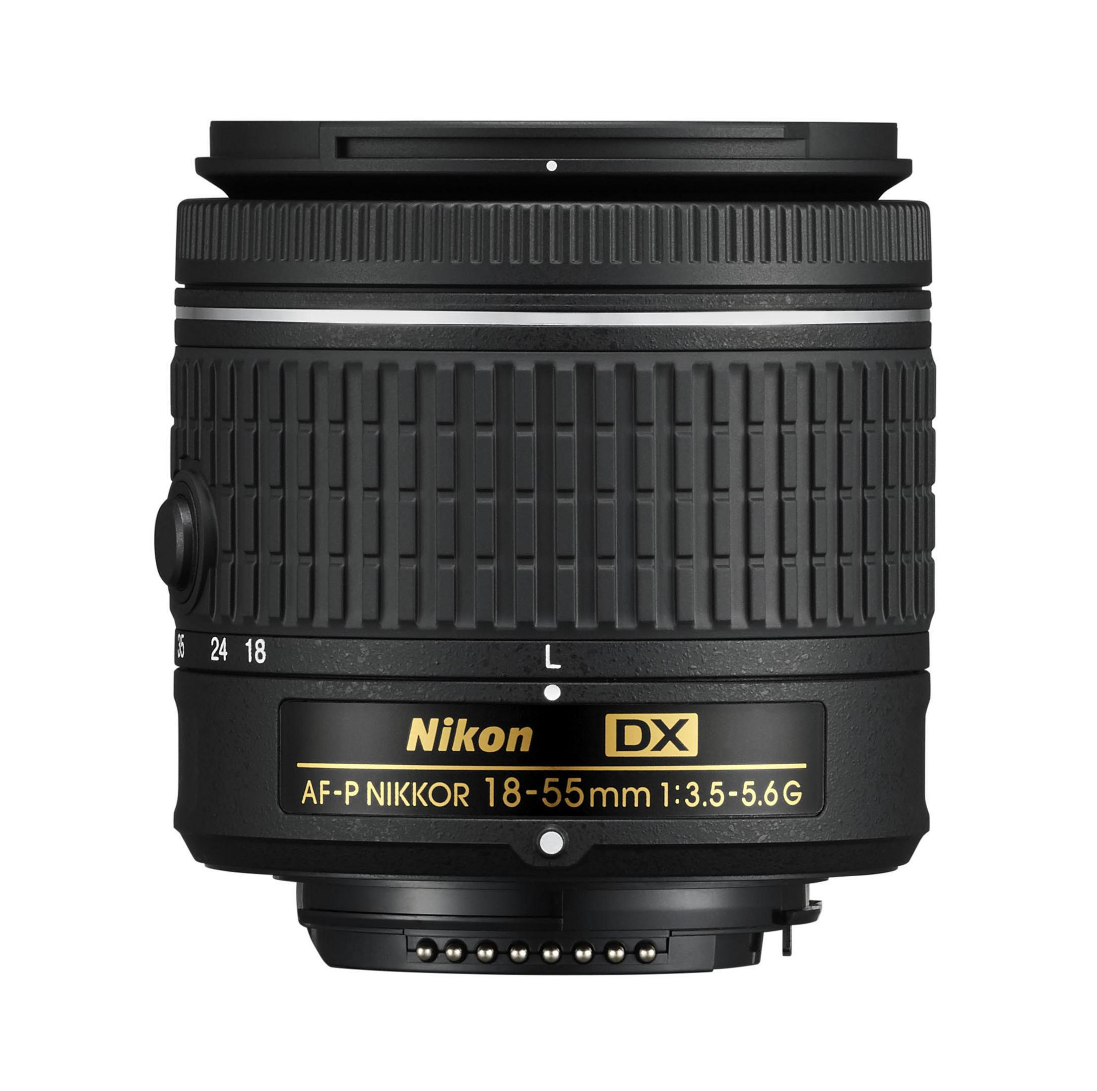 Nikon DX AF-P Nikkor 18-55mm 1:3,5-5,6G Objektiv mit Zoomring und Markierungen.