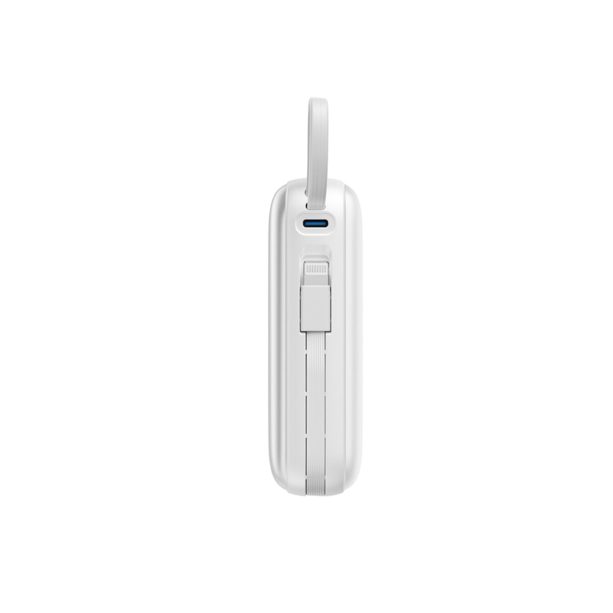 Ein weißes Ladekabel mit einem Lightning-Anschluss und einem USB-C-Anschluss.