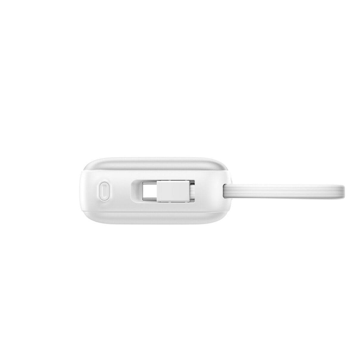 Ein weißes Lade- oder Datenkabel mit einem USB-C-Anschluss und einem Schlaufenende.