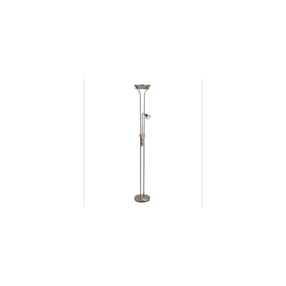 Un lampadaire argenté à deux lumières.