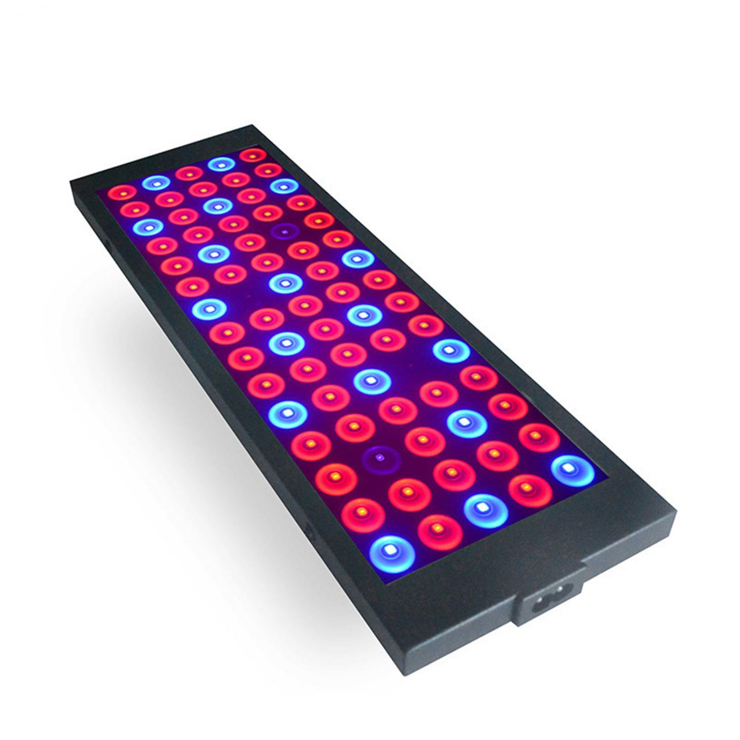 Ein rechteckiges schwarzes LED-Pflanzenlicht mit roten und blauen LEDs.