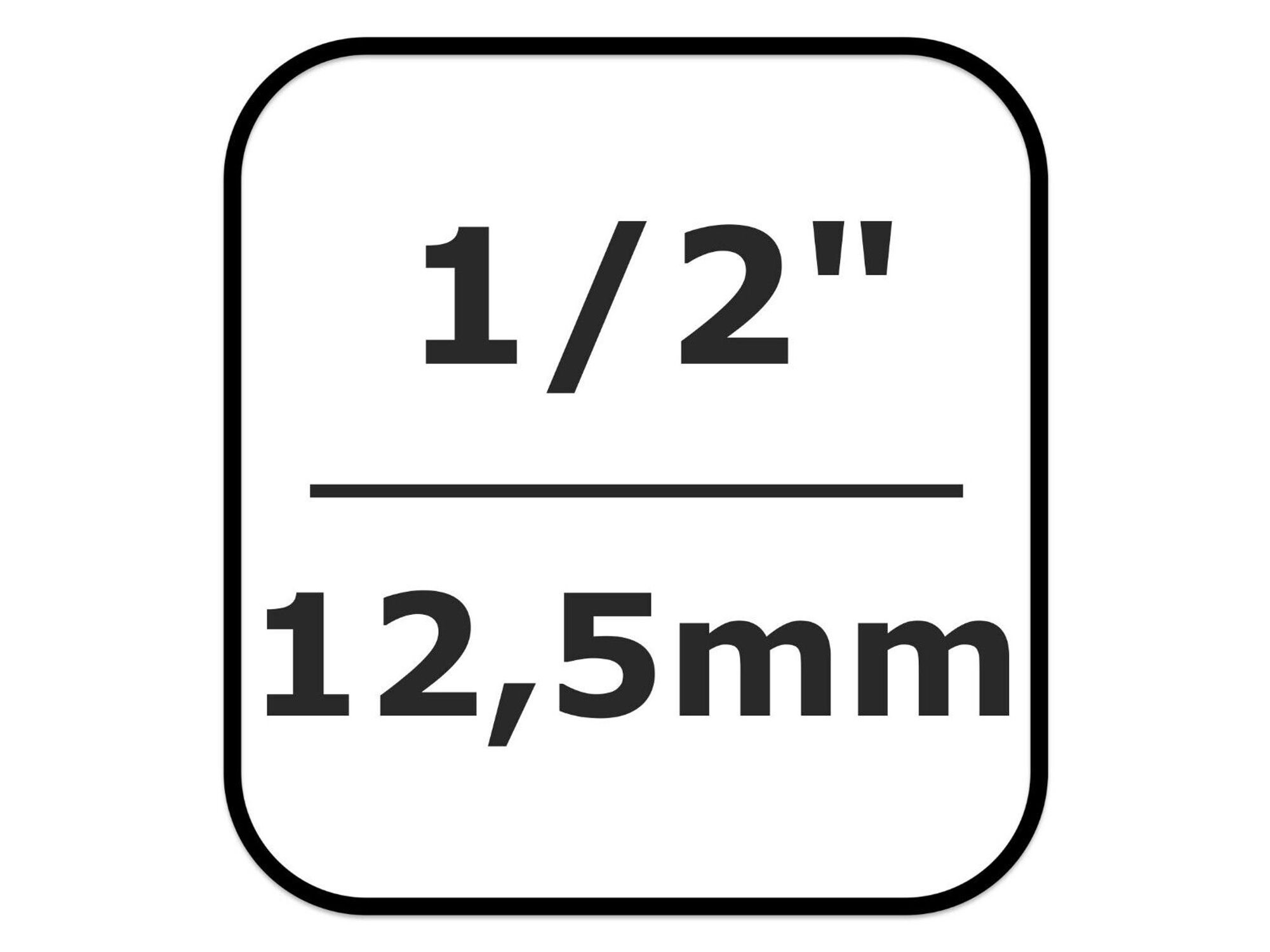 Quadrato bianco arrotondato che mostra 1/2 pollice e 12,5 mm.