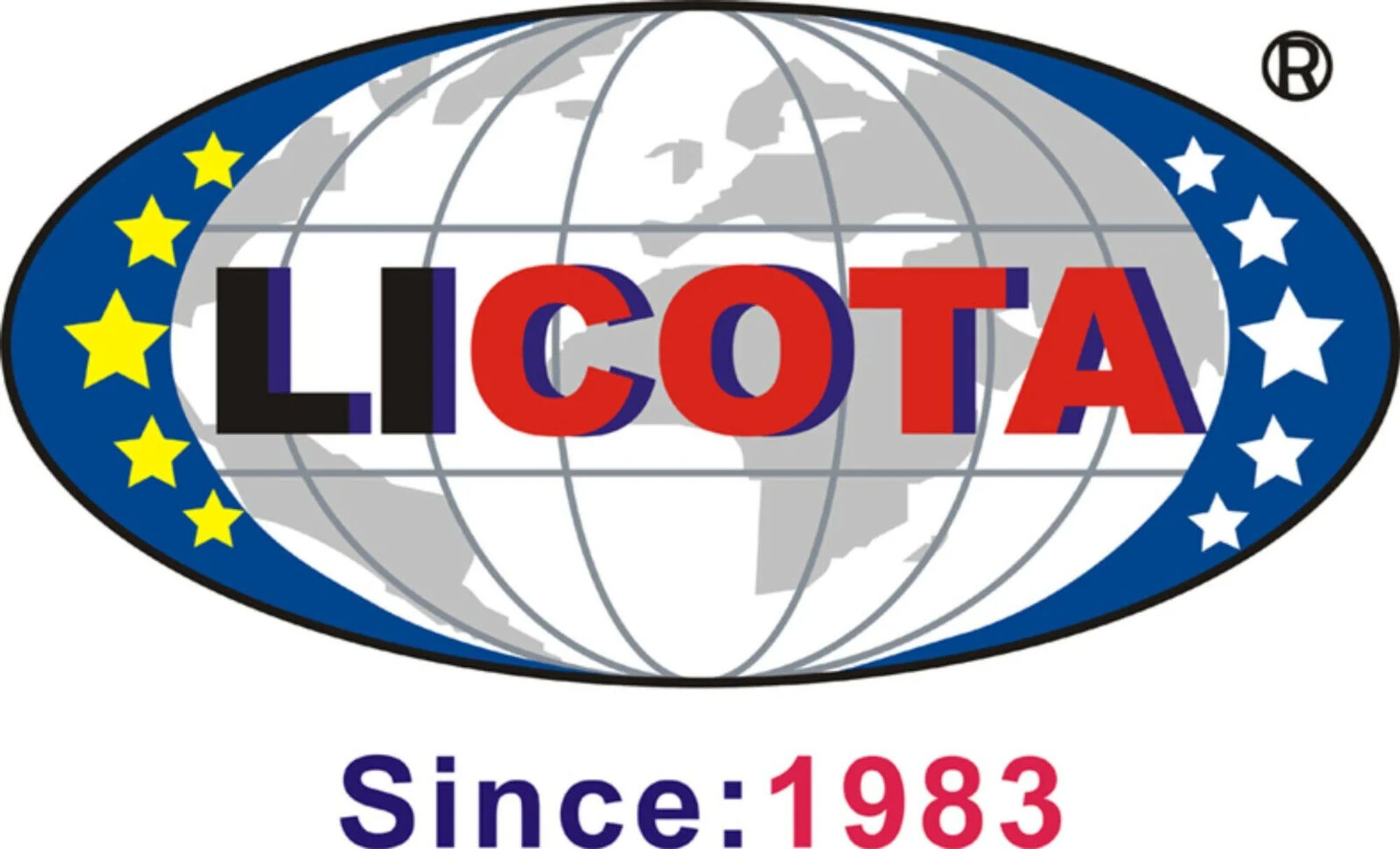 Logo con globo, testo LICOTA, stelle, dal 1983.