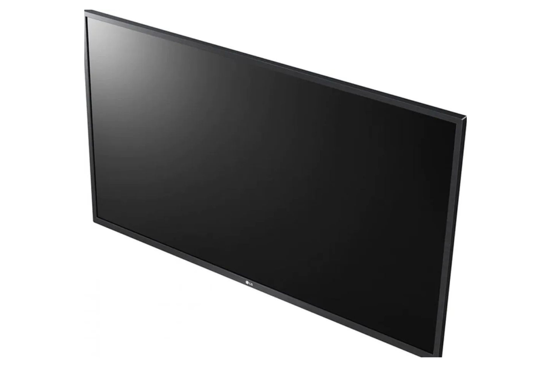 Un televisore nero a schermo piatto con cornice sottile, su sfondo bianco.