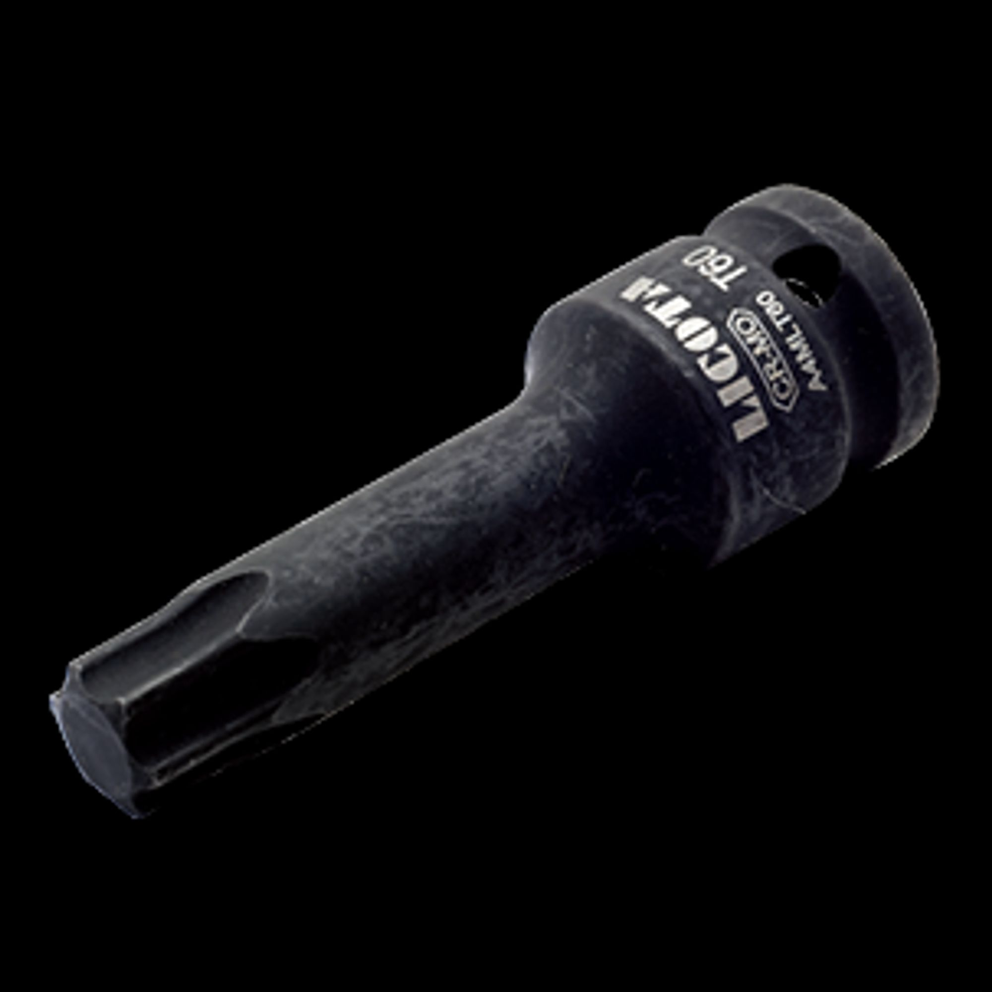 Una bussola Torx nera con punta a stella e marcature.