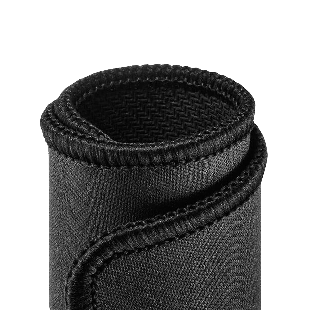 Black fabric roll with stitched edges, close-up view.