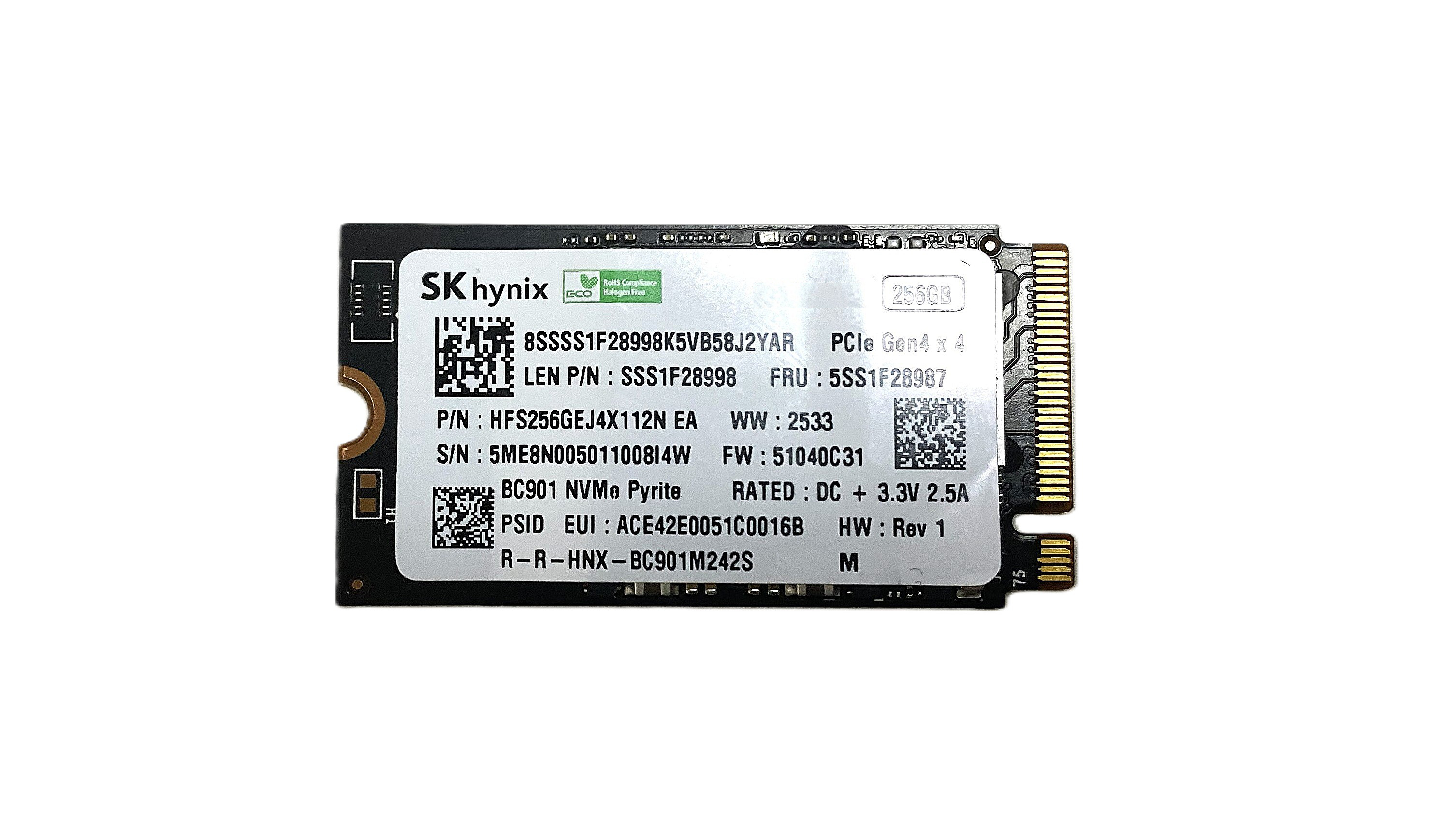 SK hynix 256GB NVMe SSD mit PCIe Gen4 x4 Schnittstelle.