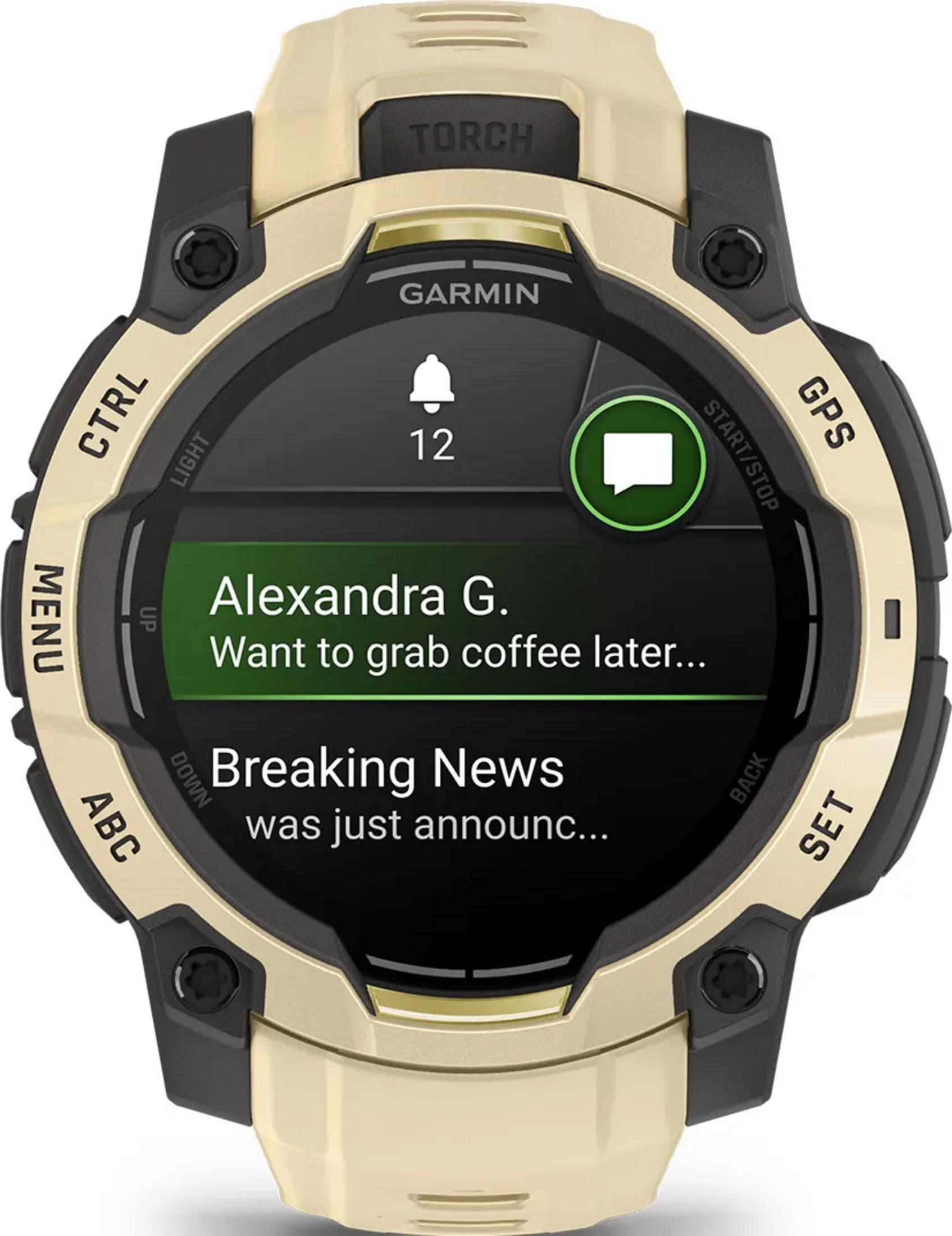Smartwatch Garmin con notifiche per Alexandra G. e breaking news.