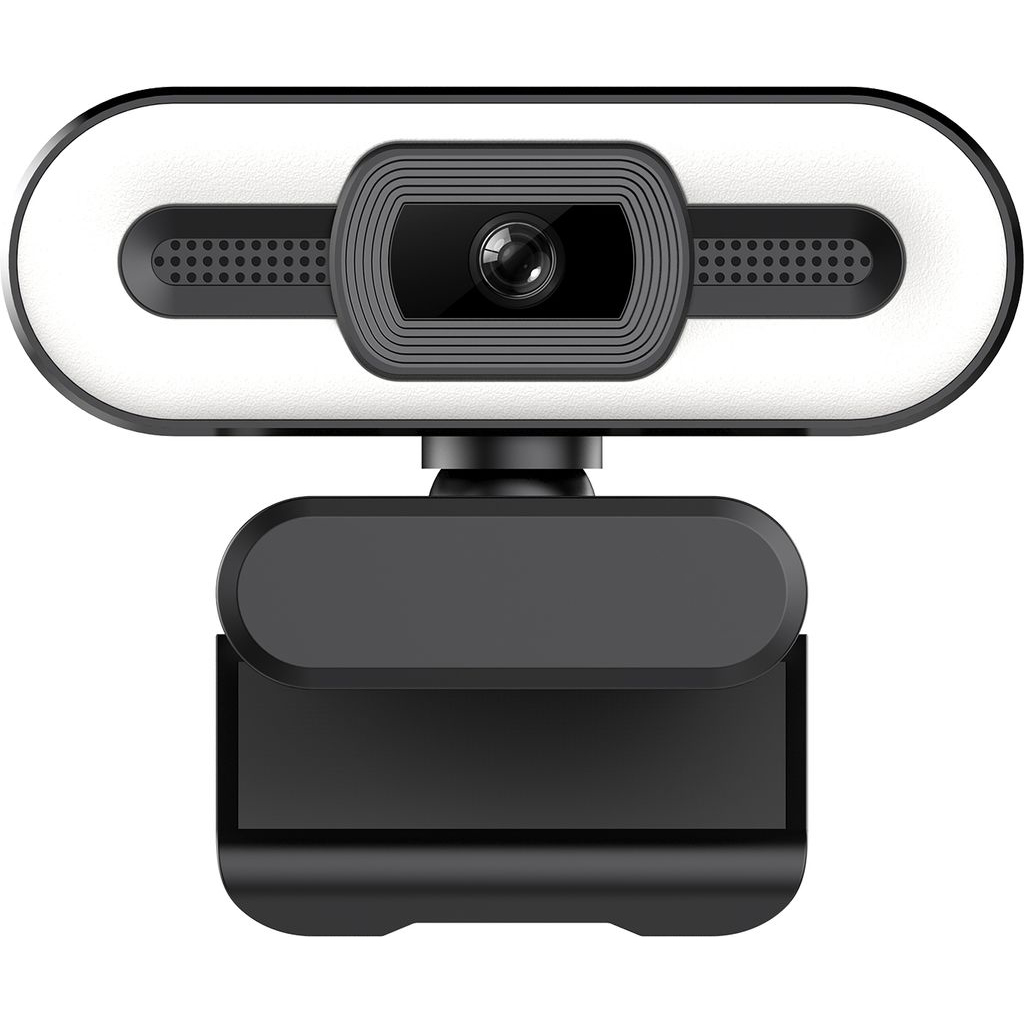 Eine moderne Webcam mit Beleuchtung und einstellbarem Ständer.