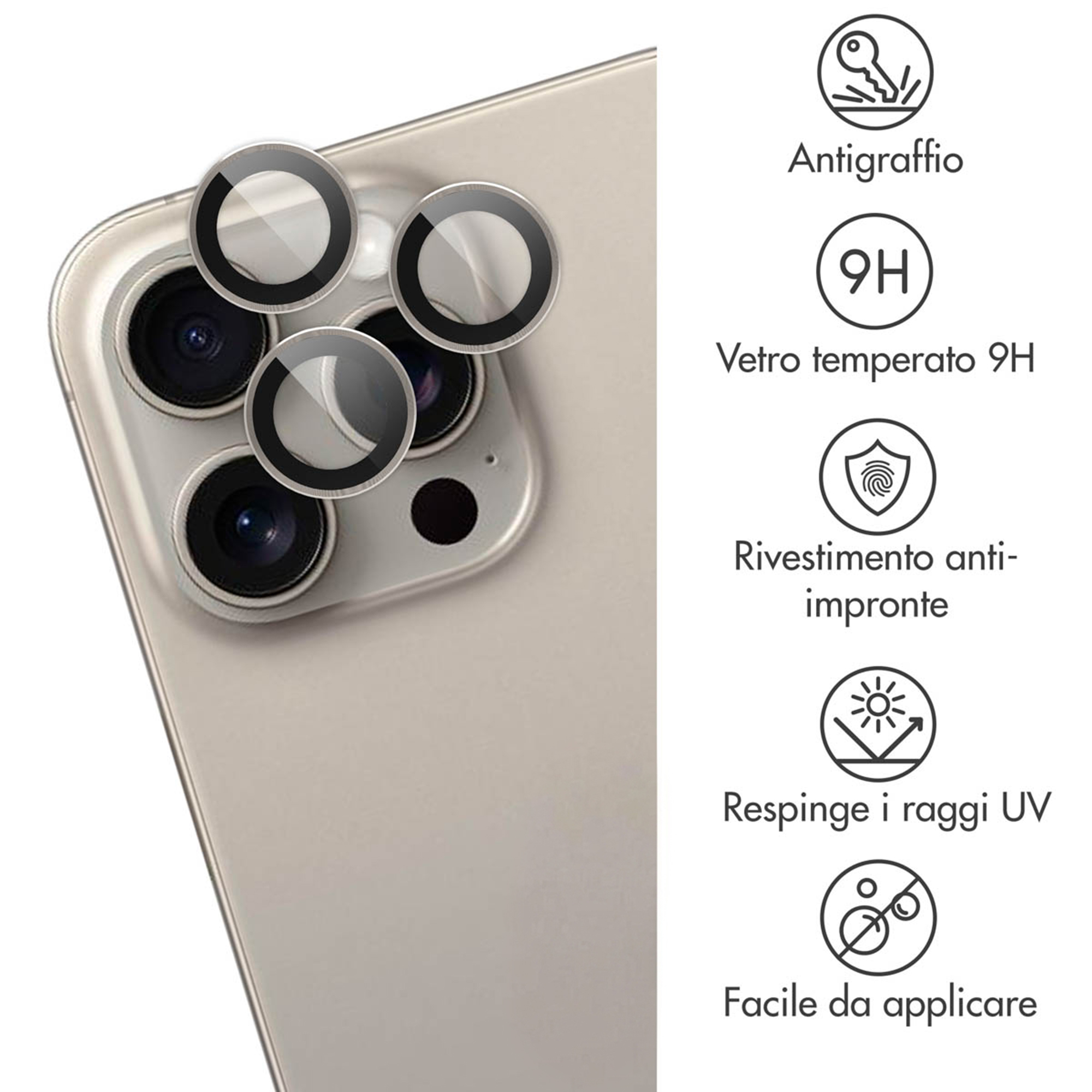 Protecteurs d'objectifs d'appareil photo sur un smartphone. Verre trempé 9H, résistant aux rayures.