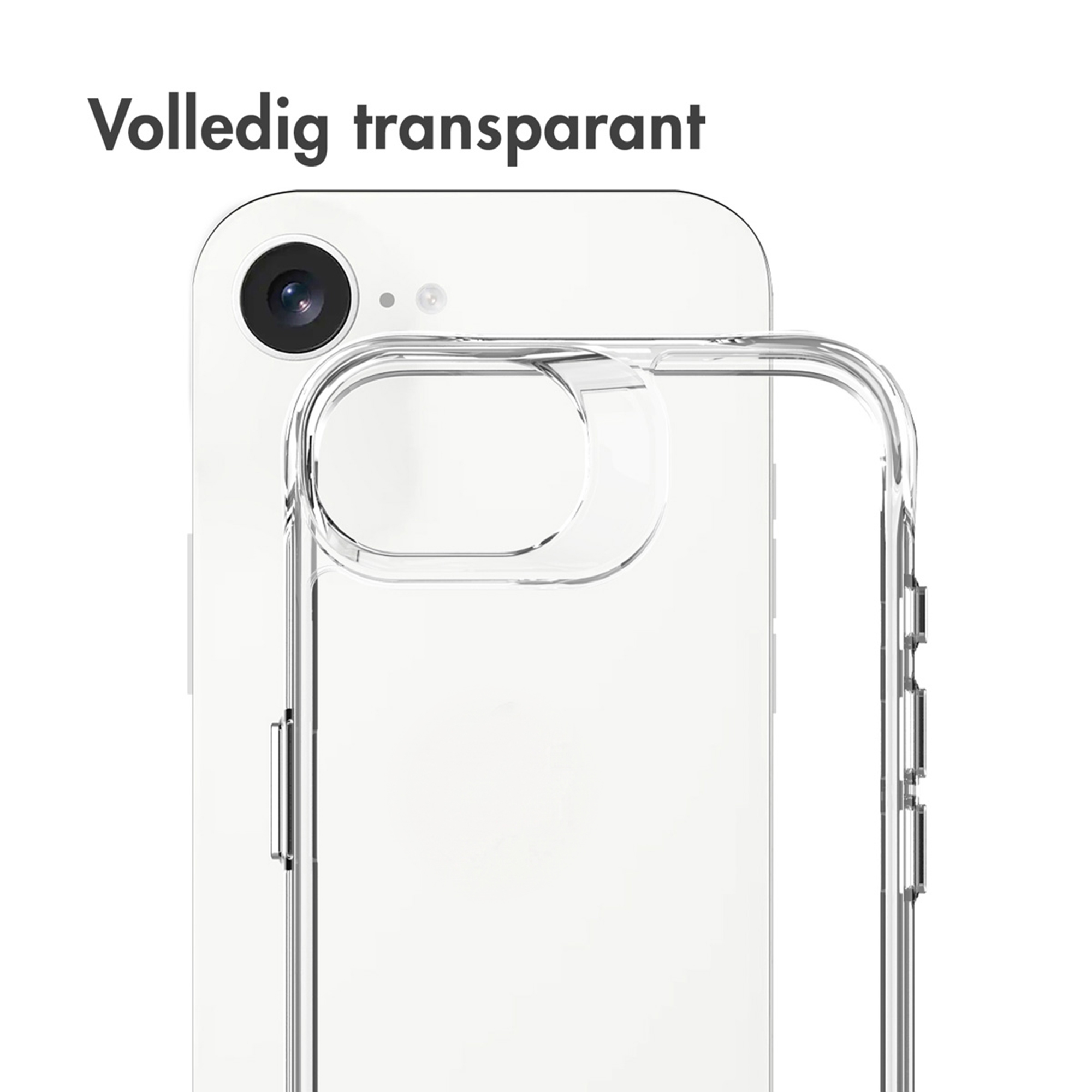 Une coque de téléphone transparente sur un téléphone blanc avec appareil photo.