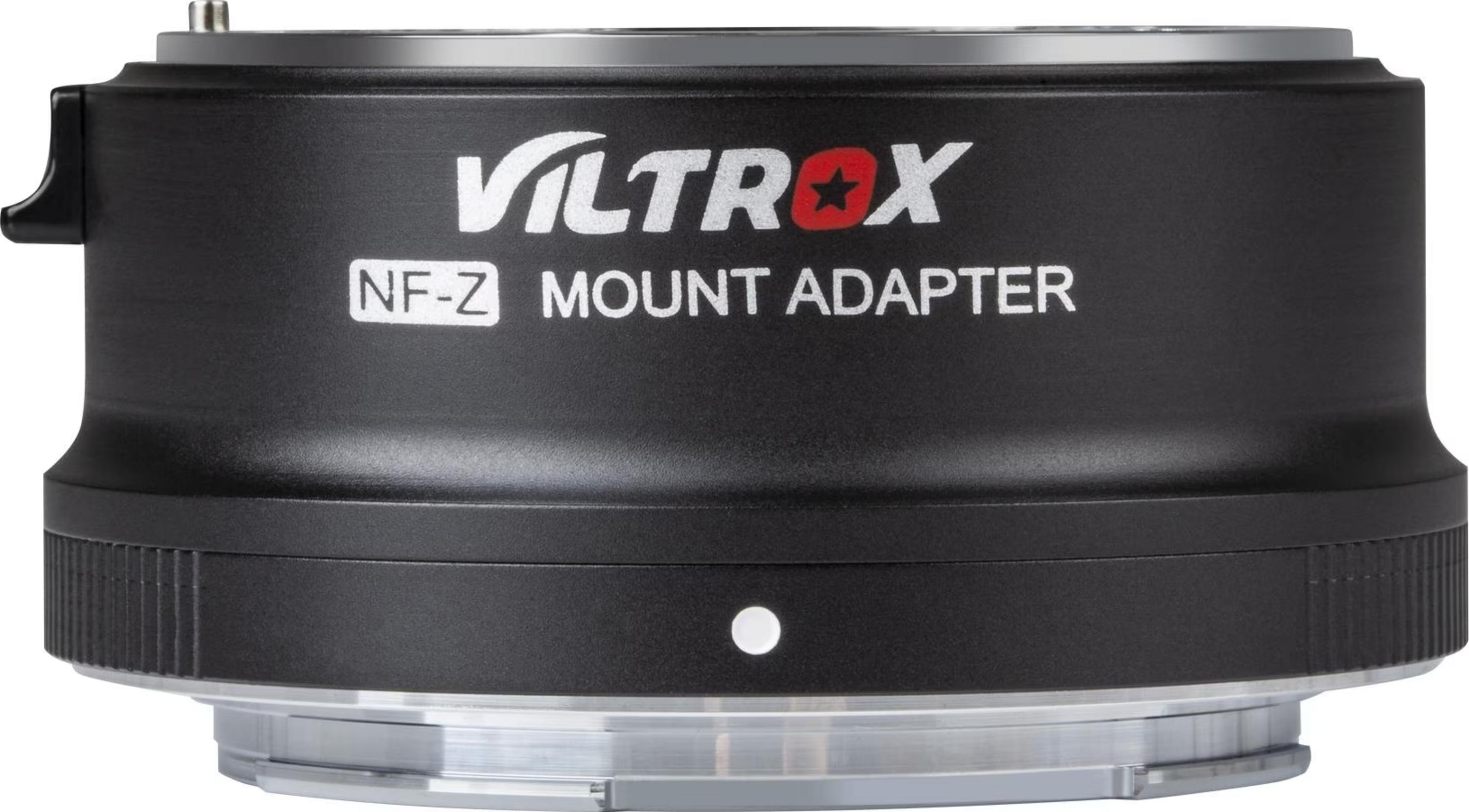 Ein schwarzer Objektivadapter mit dem Aufdruck VILTROX NF-Z MOUNT ADAPTER.