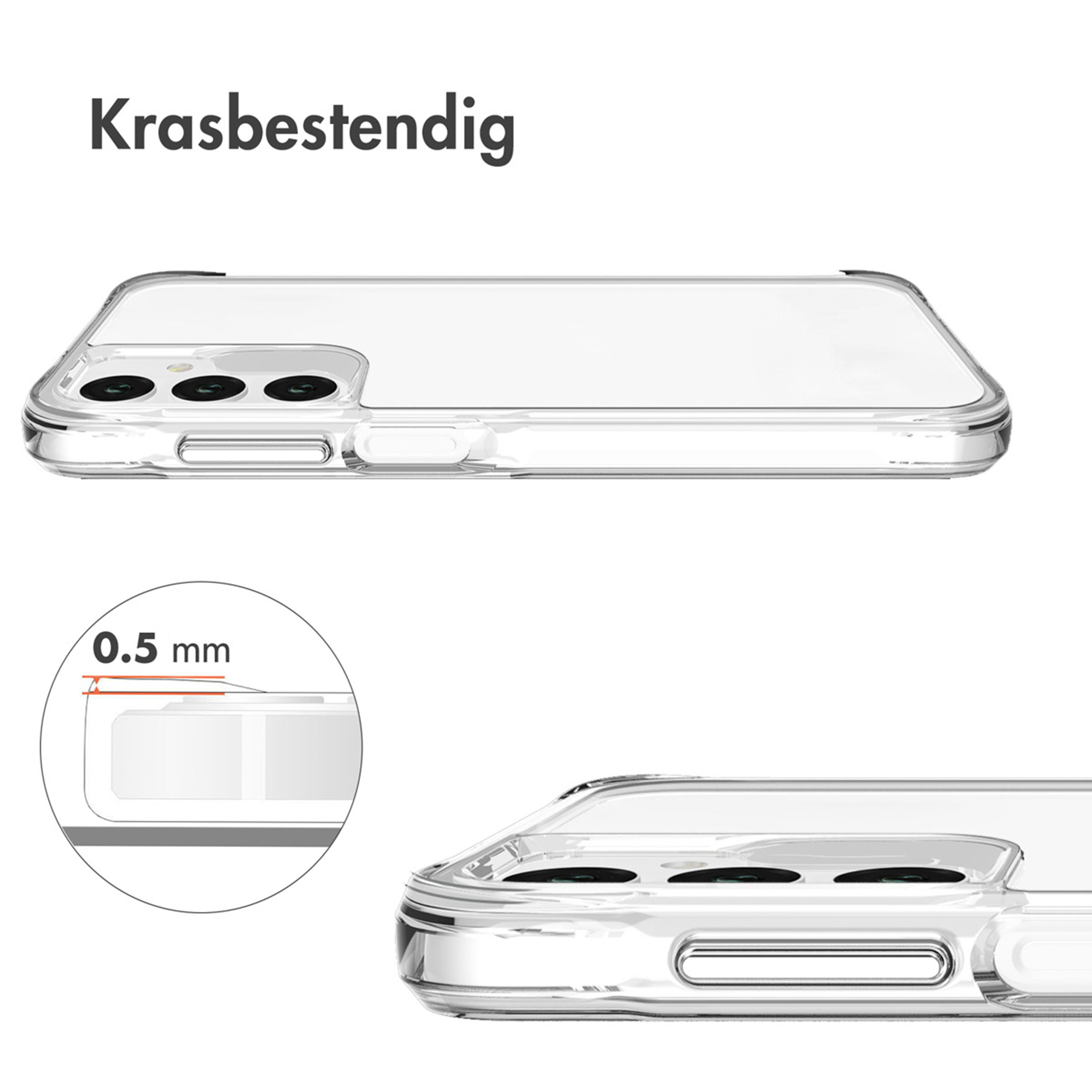 Coque de téléphone résistante aux rayures, 0,5 mm d'épaisseur, gros plan des caméras et des bords.