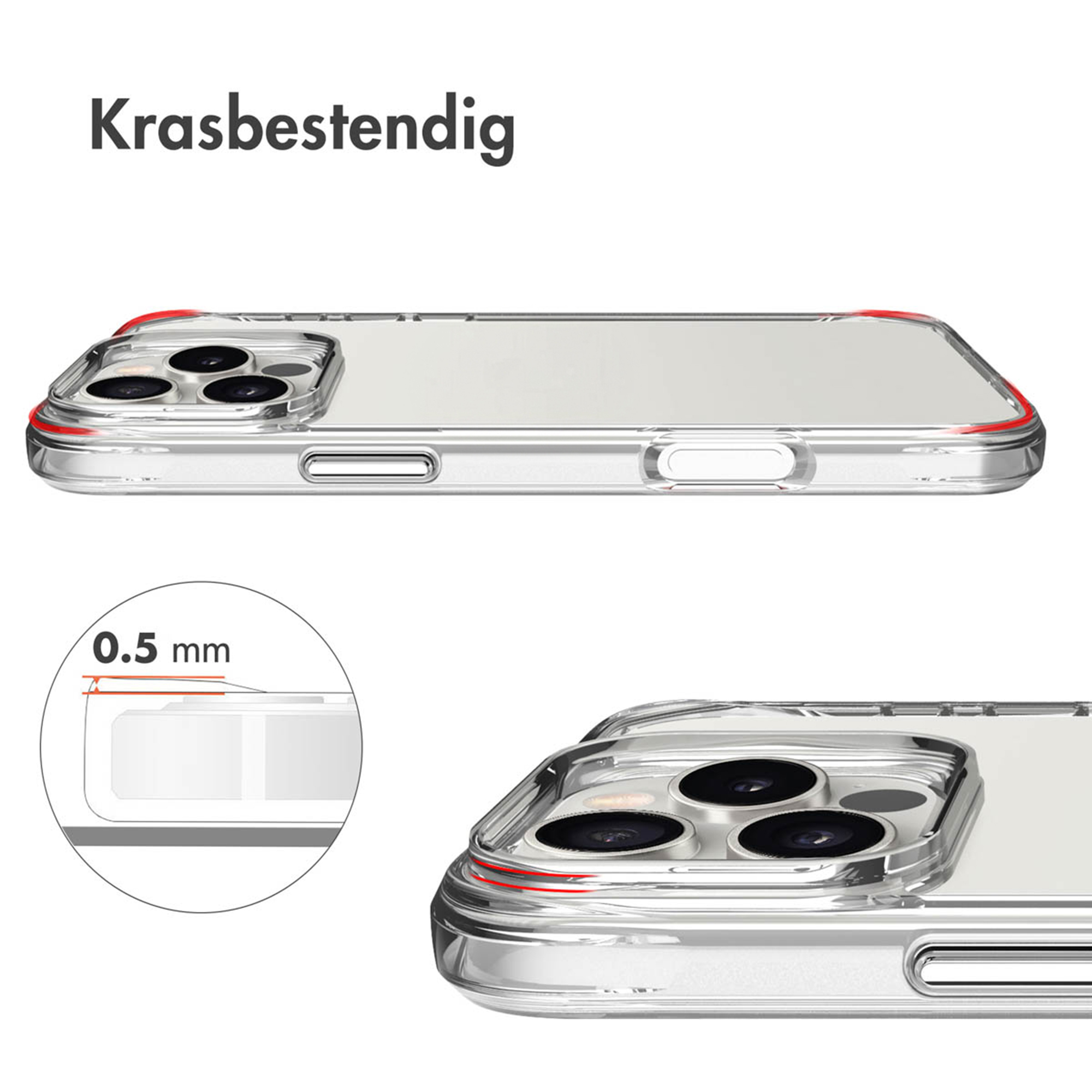 Doorzichtige telefoonhoes met verstevigde hoeken en camera-inspectie.