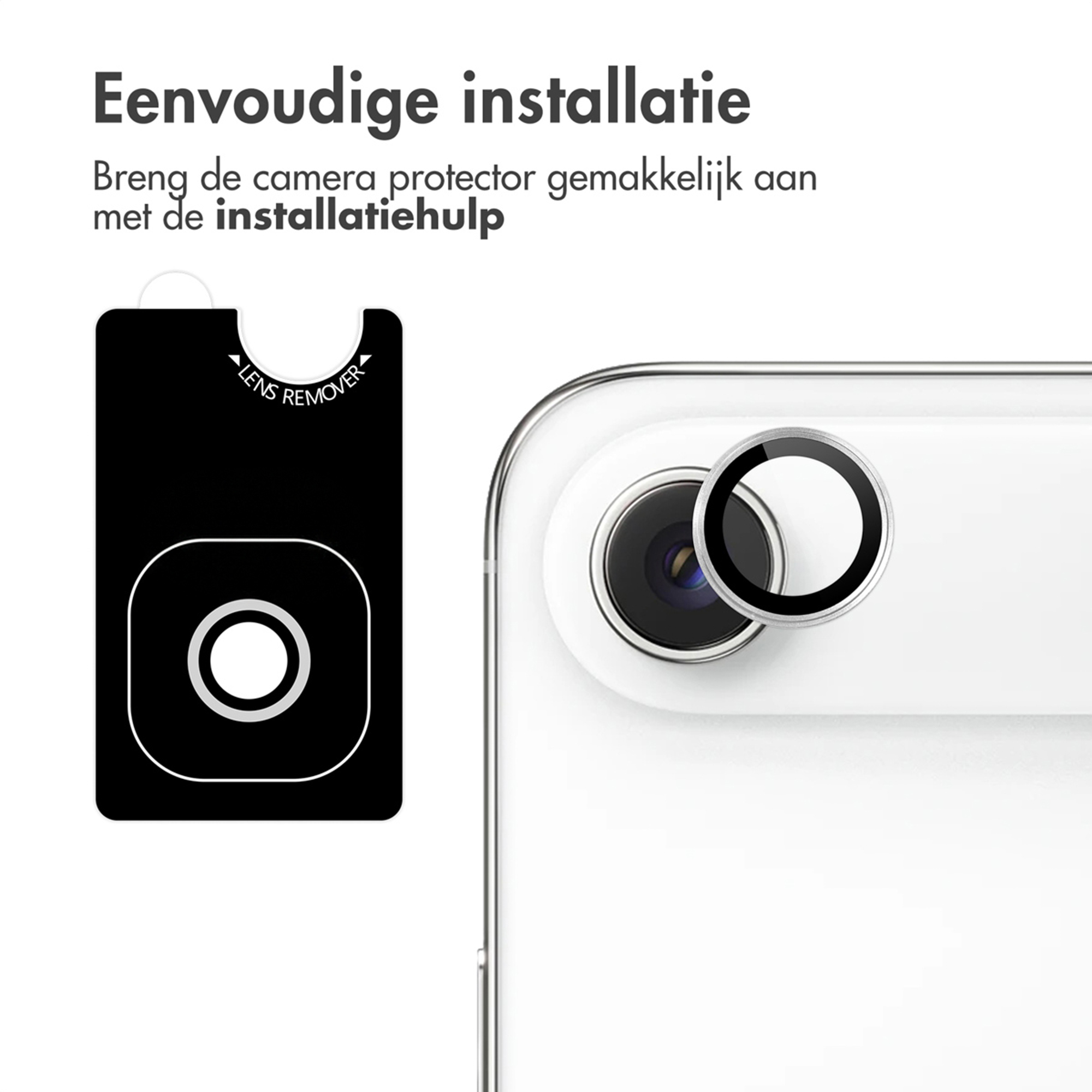 Black lens remover tool next to a smartphone camera lens.