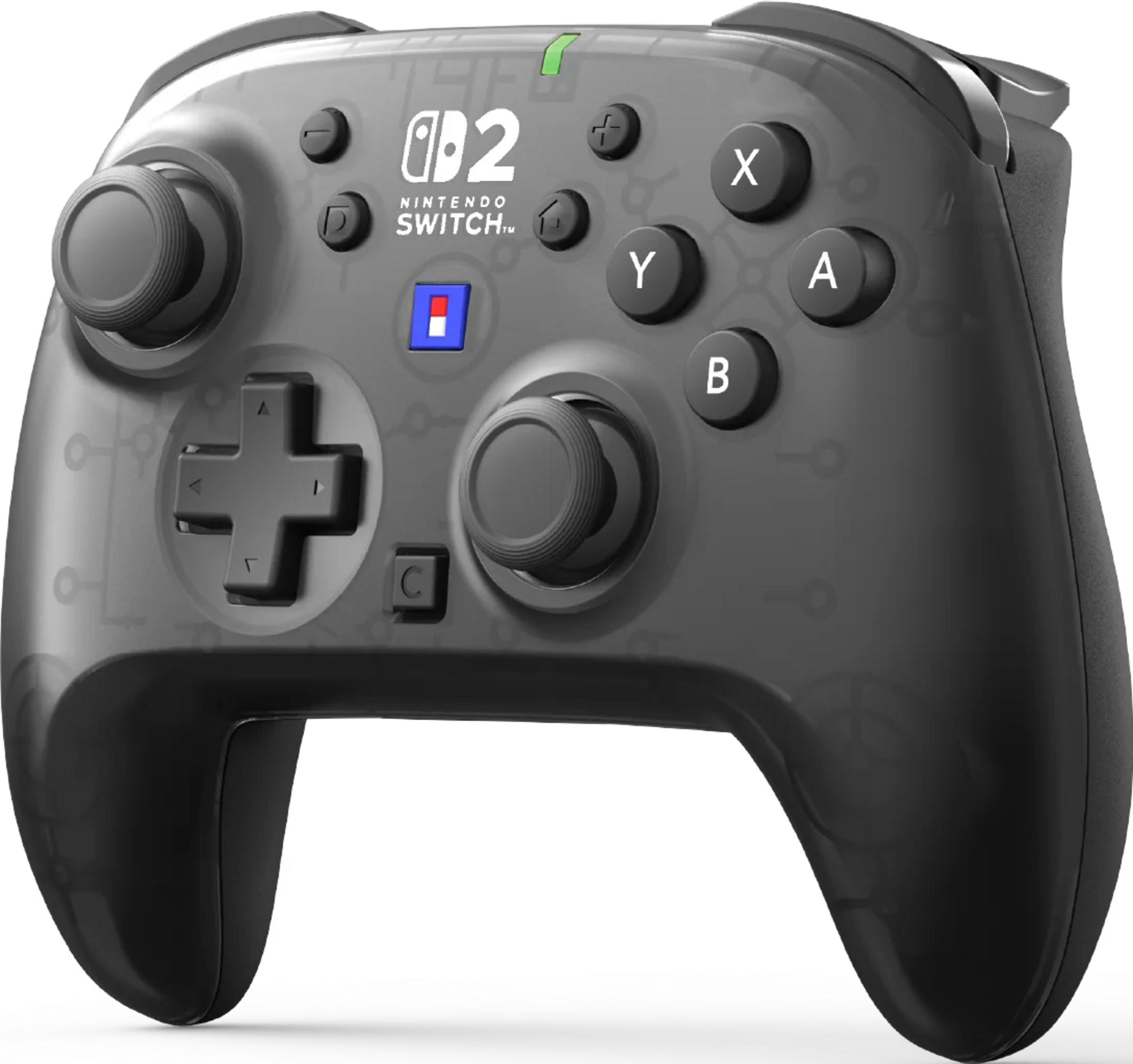 Czarny kontroler Nintendo Switch Pro z dwoma joystickami i przyciskami.