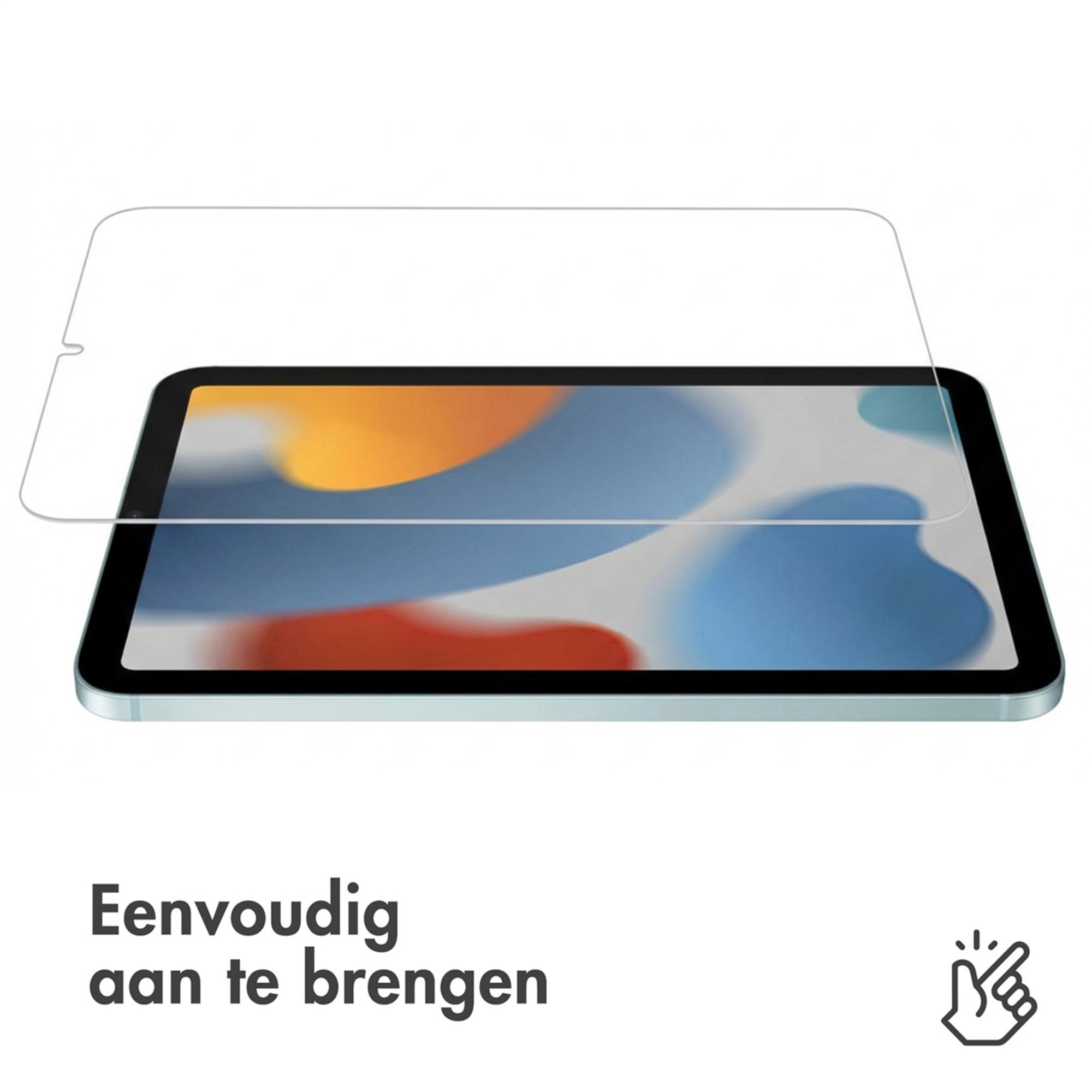 Screenprotector over een tablet met abstracte achtergrondafbeeldingen.