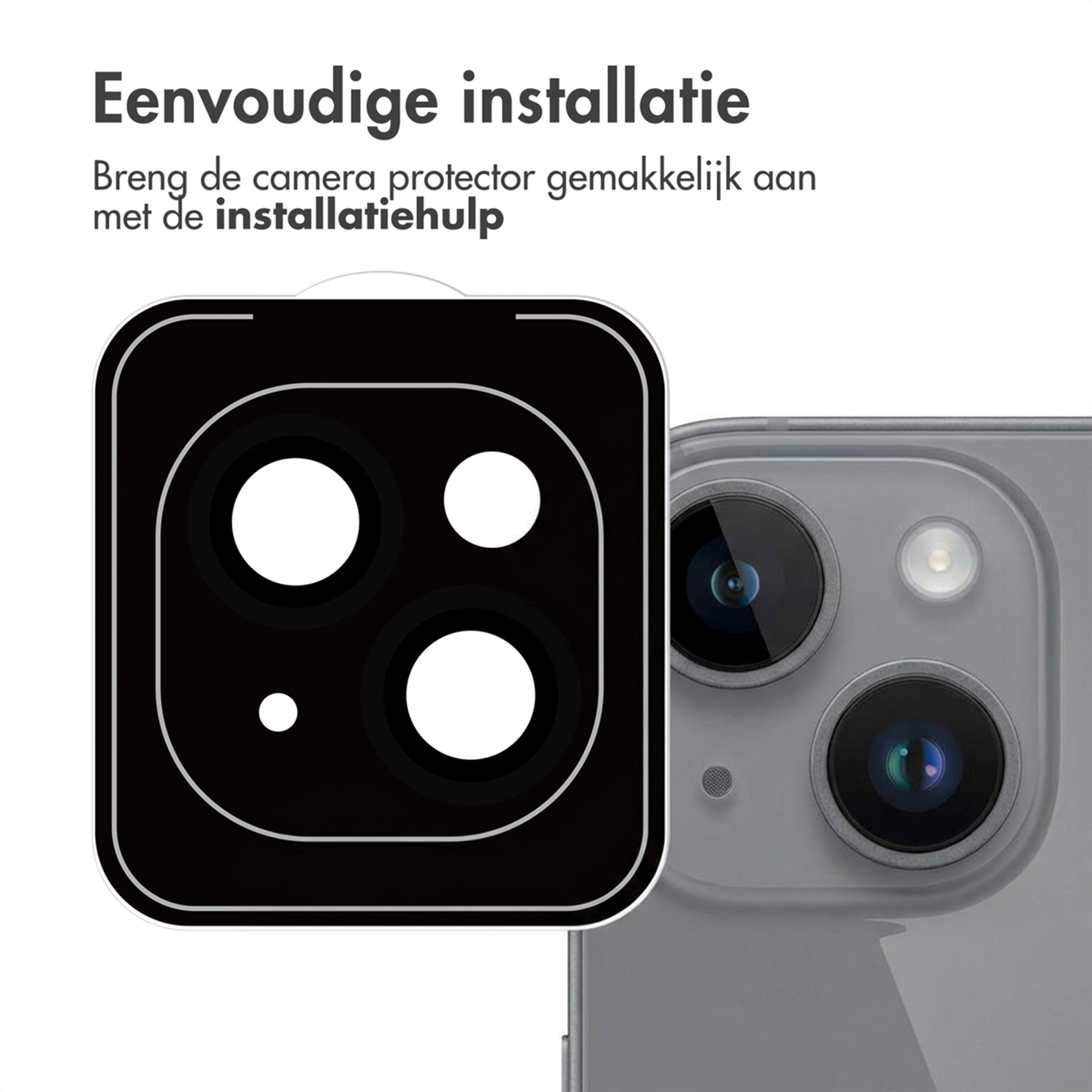 A black phone camera protector with three lenses on a gray phone.