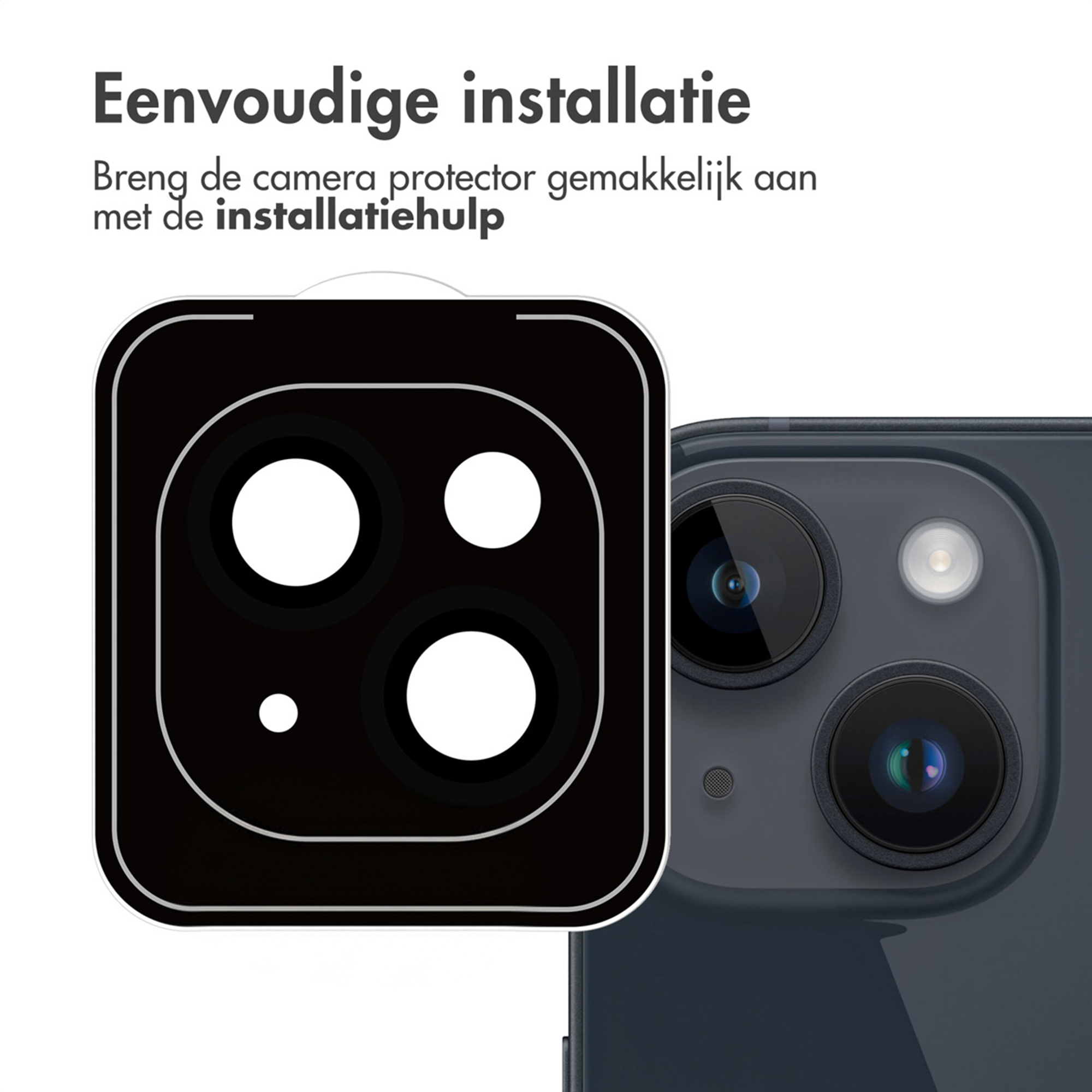 Zwart camera protector frame met drie lenzen op donkere telefoon.