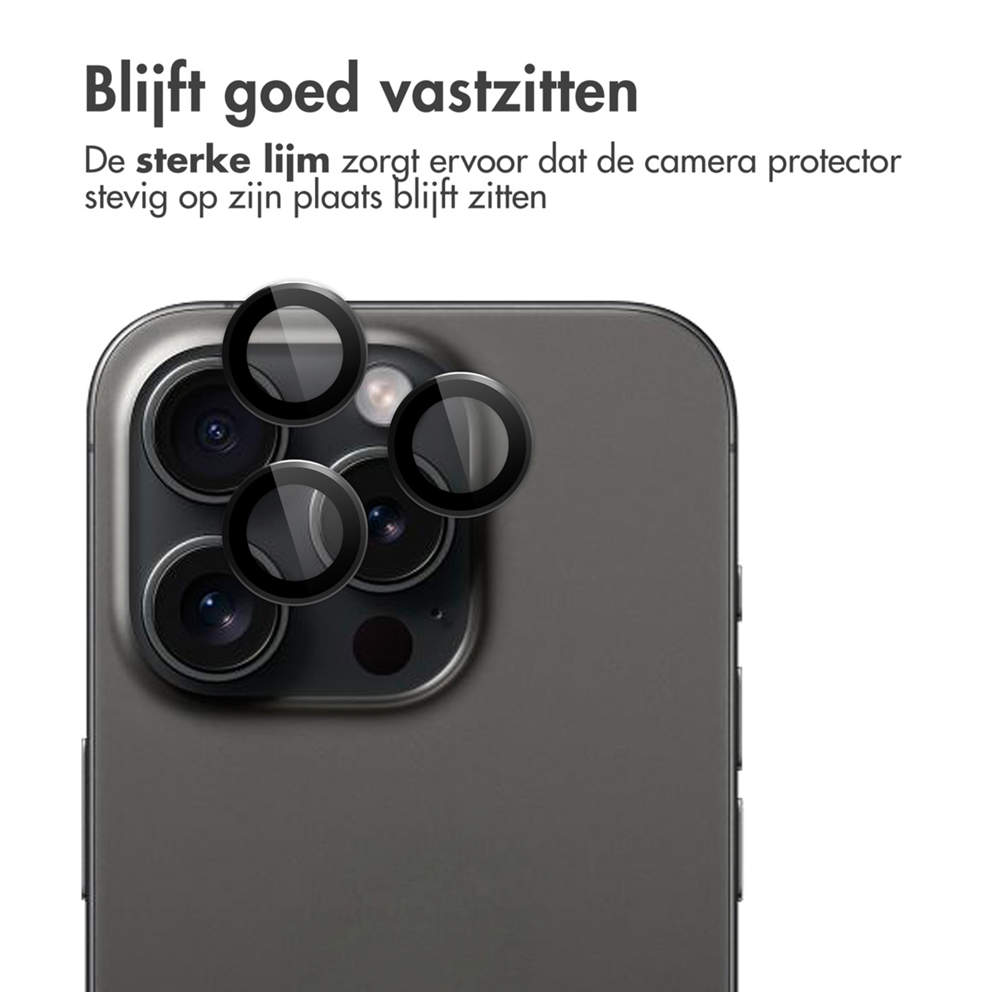 Protecteurs de lentille de caméra noirs appliqués sur un smartphone sombre.
