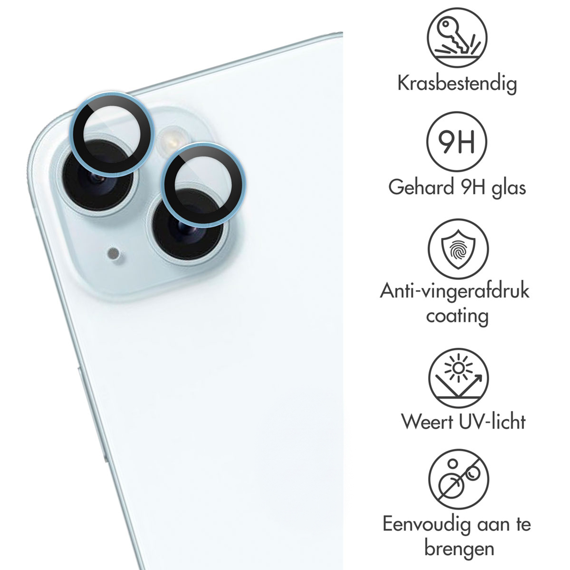 Scratch-resistant, 9H tempered glass, anti-fingerprint coating, UV protection, easy to apply.