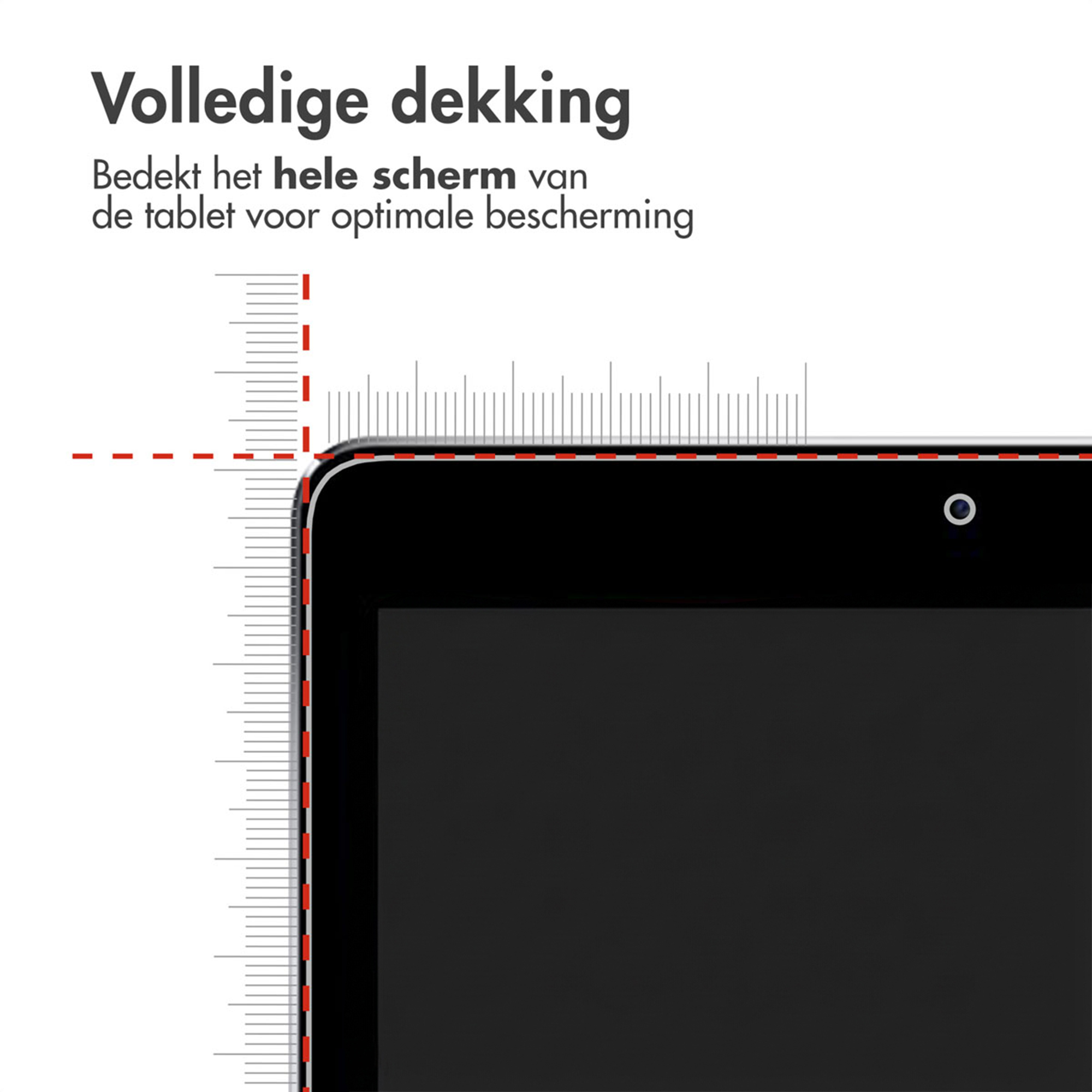 Close-up of a tablet screen protector with measurement lines and text.