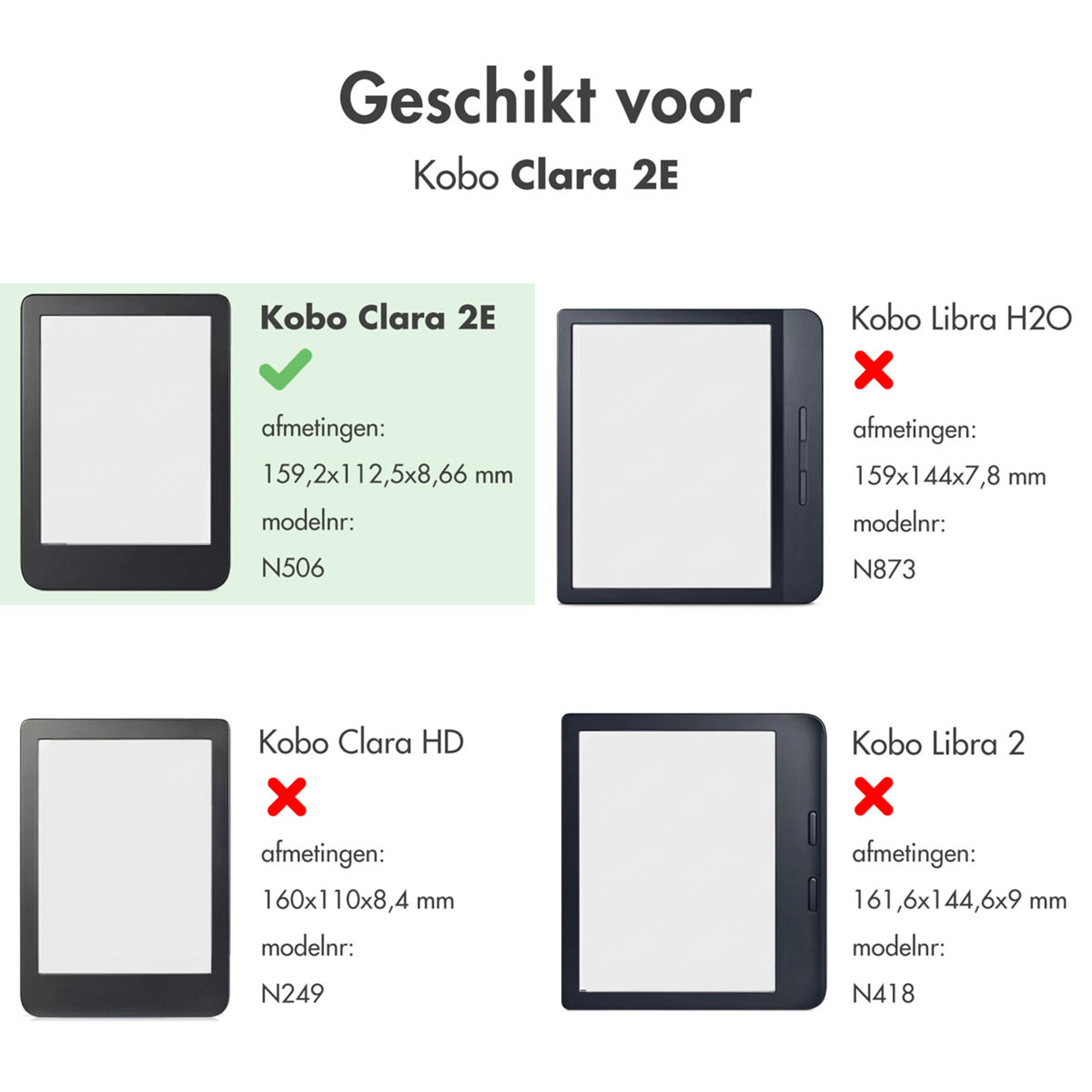 Comparaison liseuses : Kobo Clara 2E convient. Kobo Libra H2O, HD, 2 ne conviennent pas.