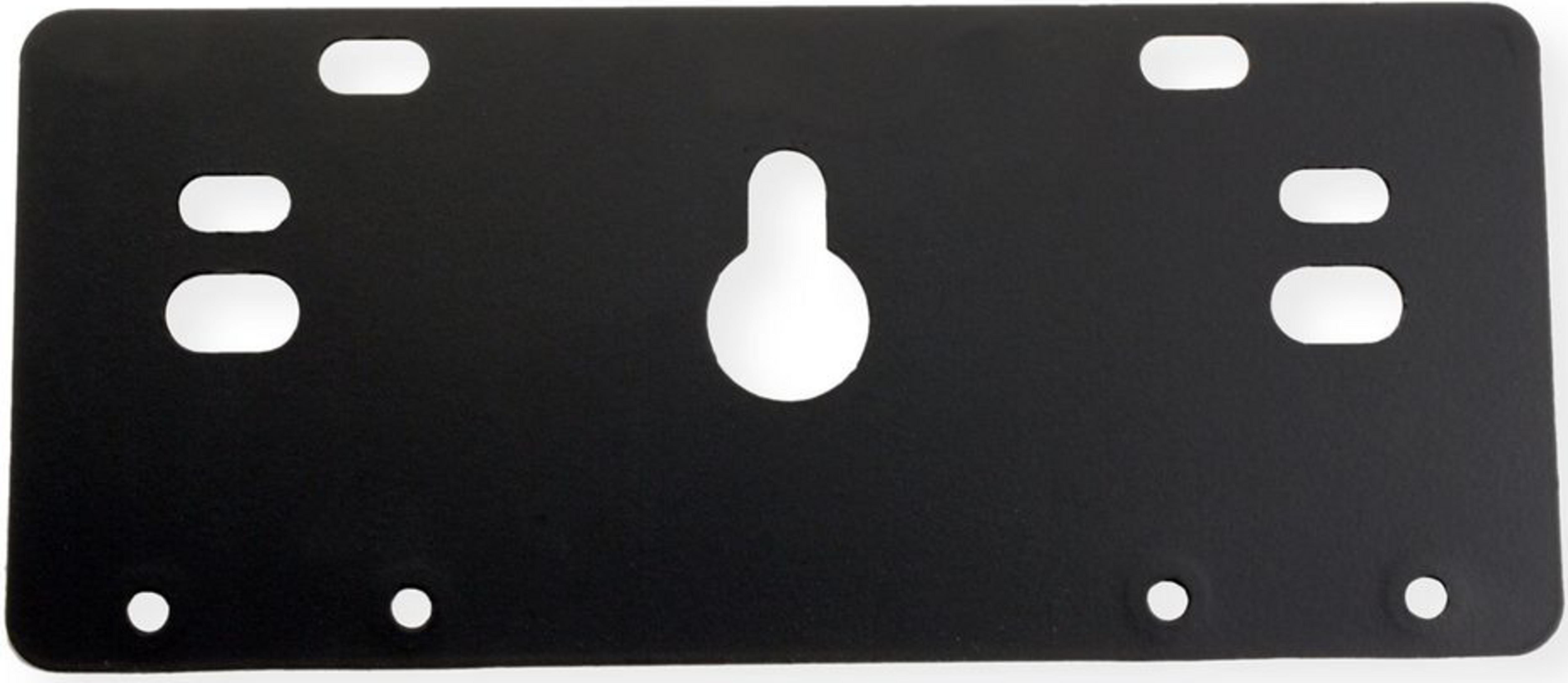 Schwarze Wandhalterung mit ovalen und runden Löchern.