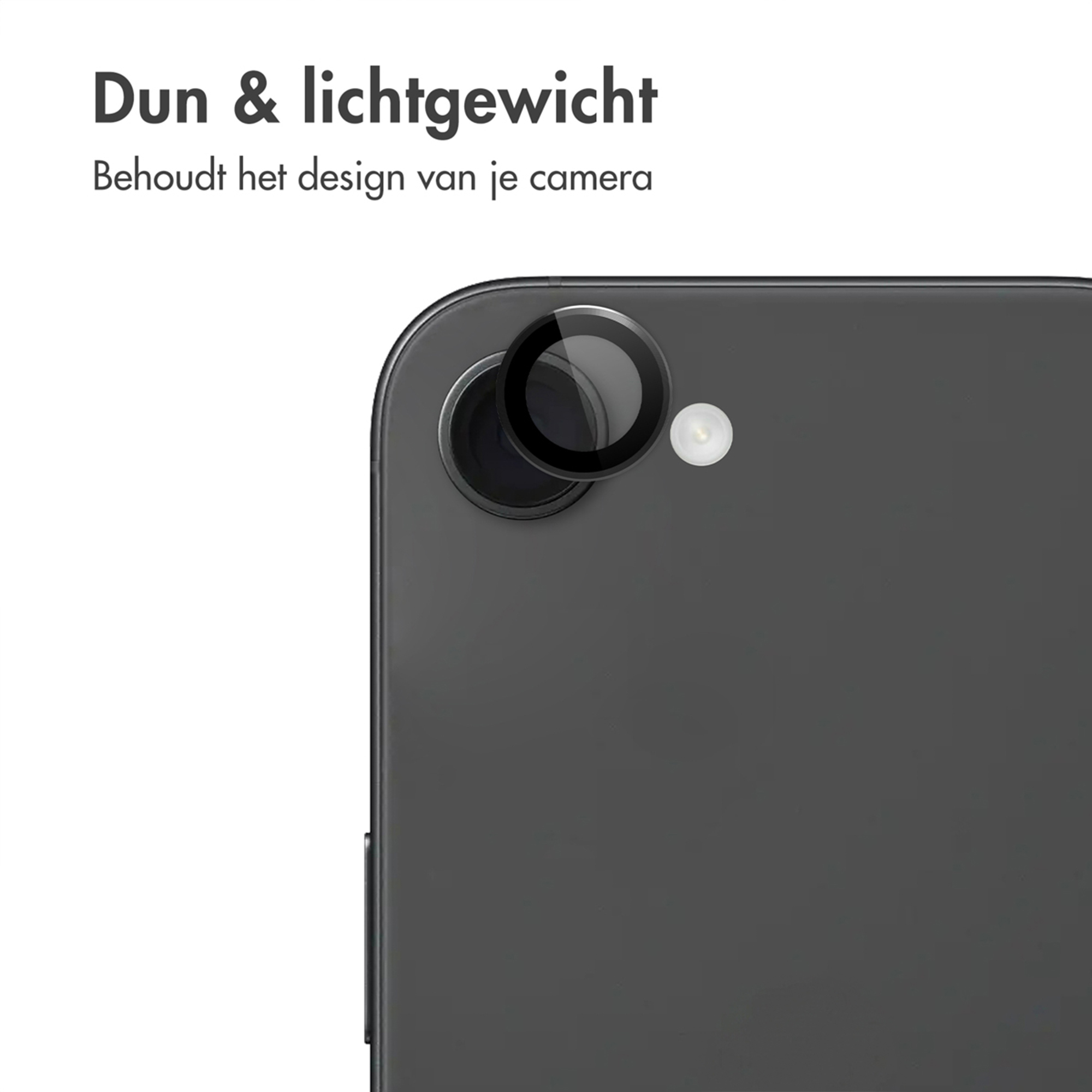 Smartphone gris foncé avec objectif de caméra et flash.