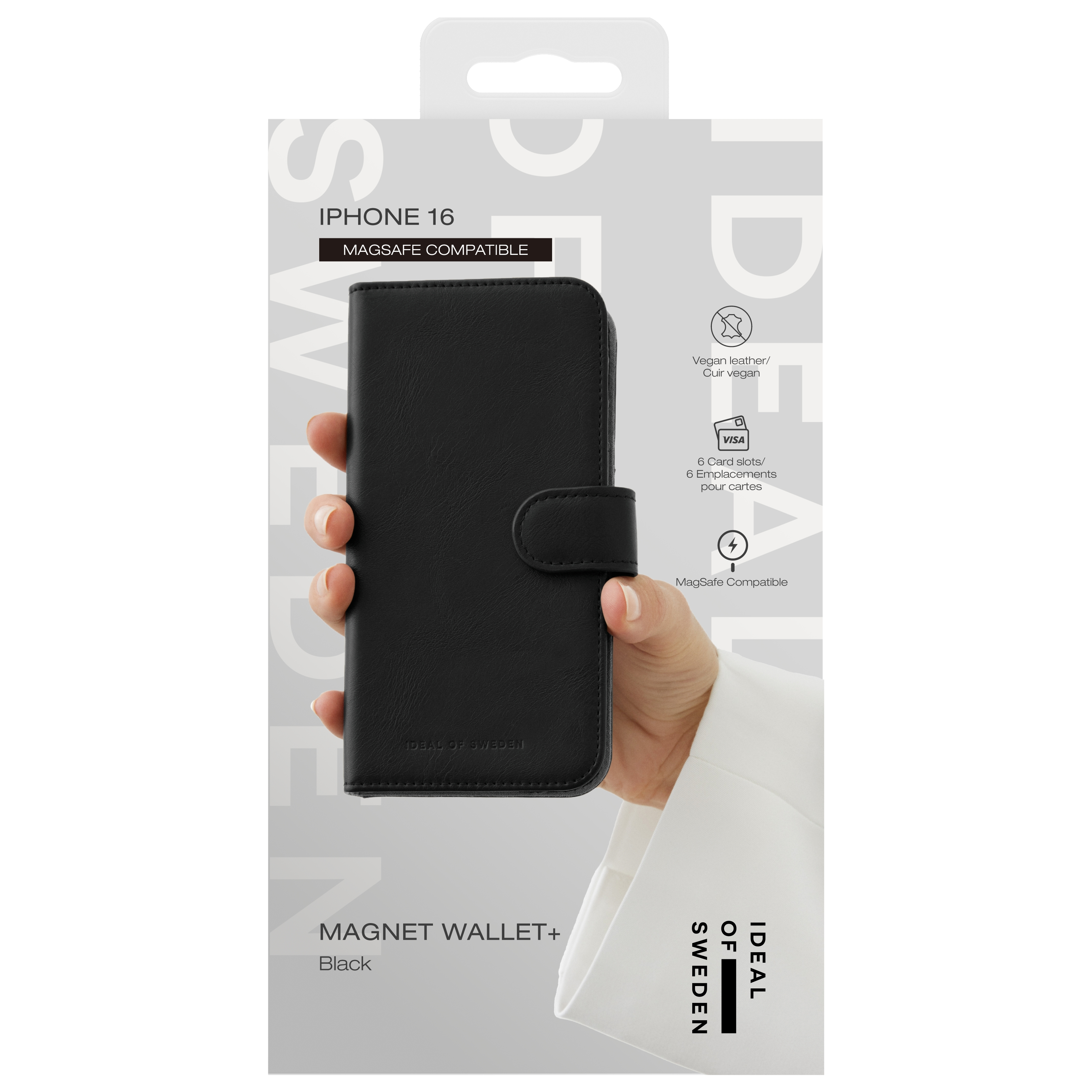Schwarzes iPhone 16 MagSafe kompatibles Magnet-Wallet mit 6 Kartenfächern.