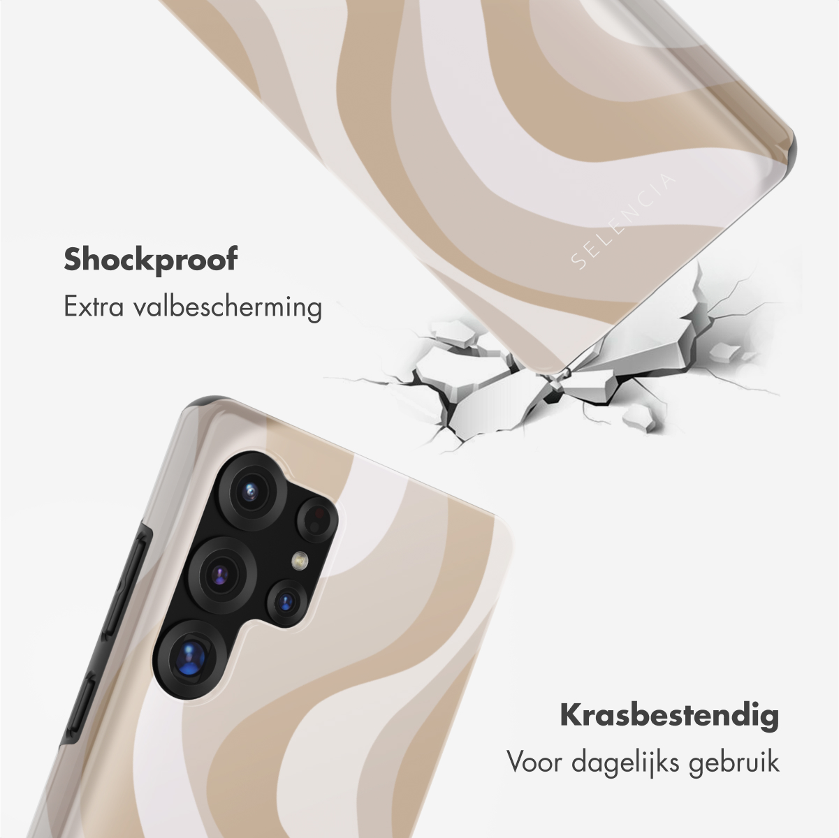 Telefoonhoes met golvend patroon, bestand tegen schokken en krassen.