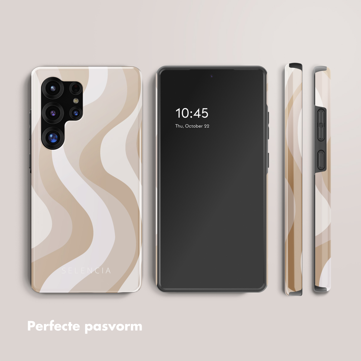 Een smartphone met een cameralenssysteem, ernaast een andere smartphone met zwart scherm.