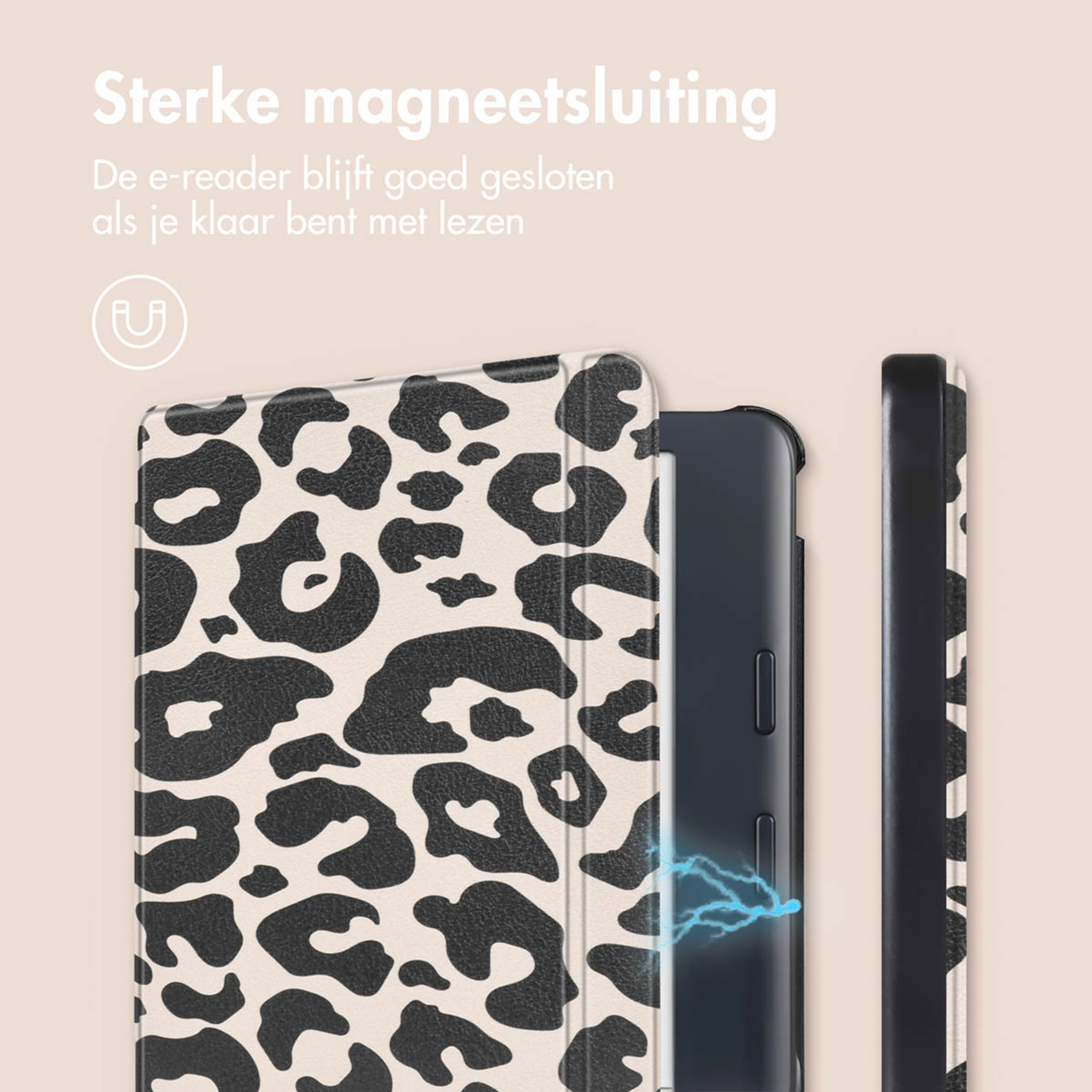 E-reader case with leopard print and magnetic closure.